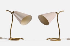 Italian Designer, Table Lamps, Brass, Metal, Italy, 1950s