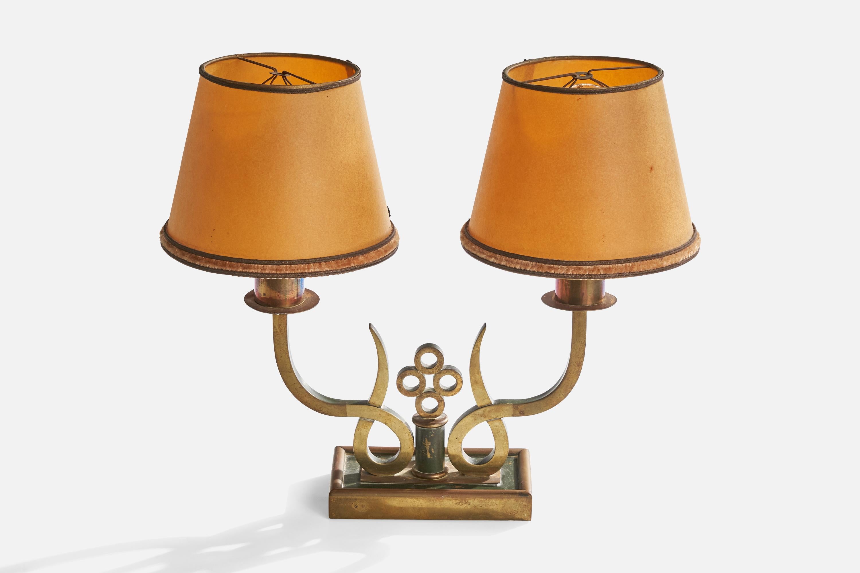 Mid-20th Century Italian Designer, Table Lamps, Brass, Metal, Paper, Italy, 1930s For Sale