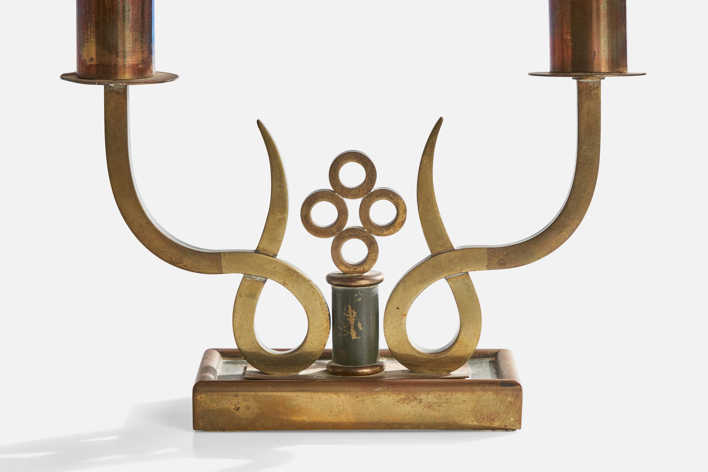 Italian Designer, Table Lamps, Brass, Metal, Paper, Italy, 1930s For Sale 1