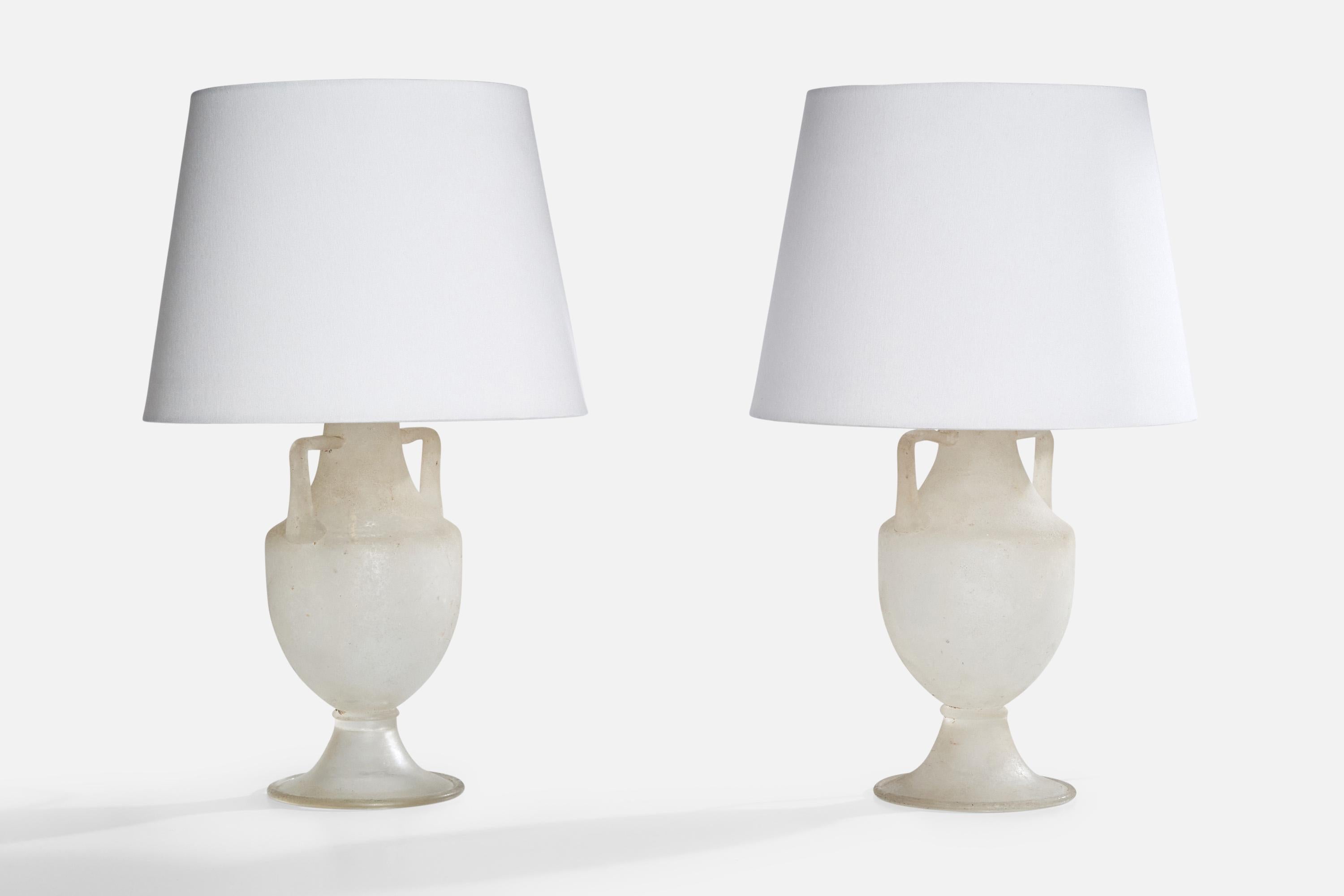 Italian Designer, Table Lamps, Glass, Brass, Italy, 1940s In Good Condition For Sale In High Point, NC