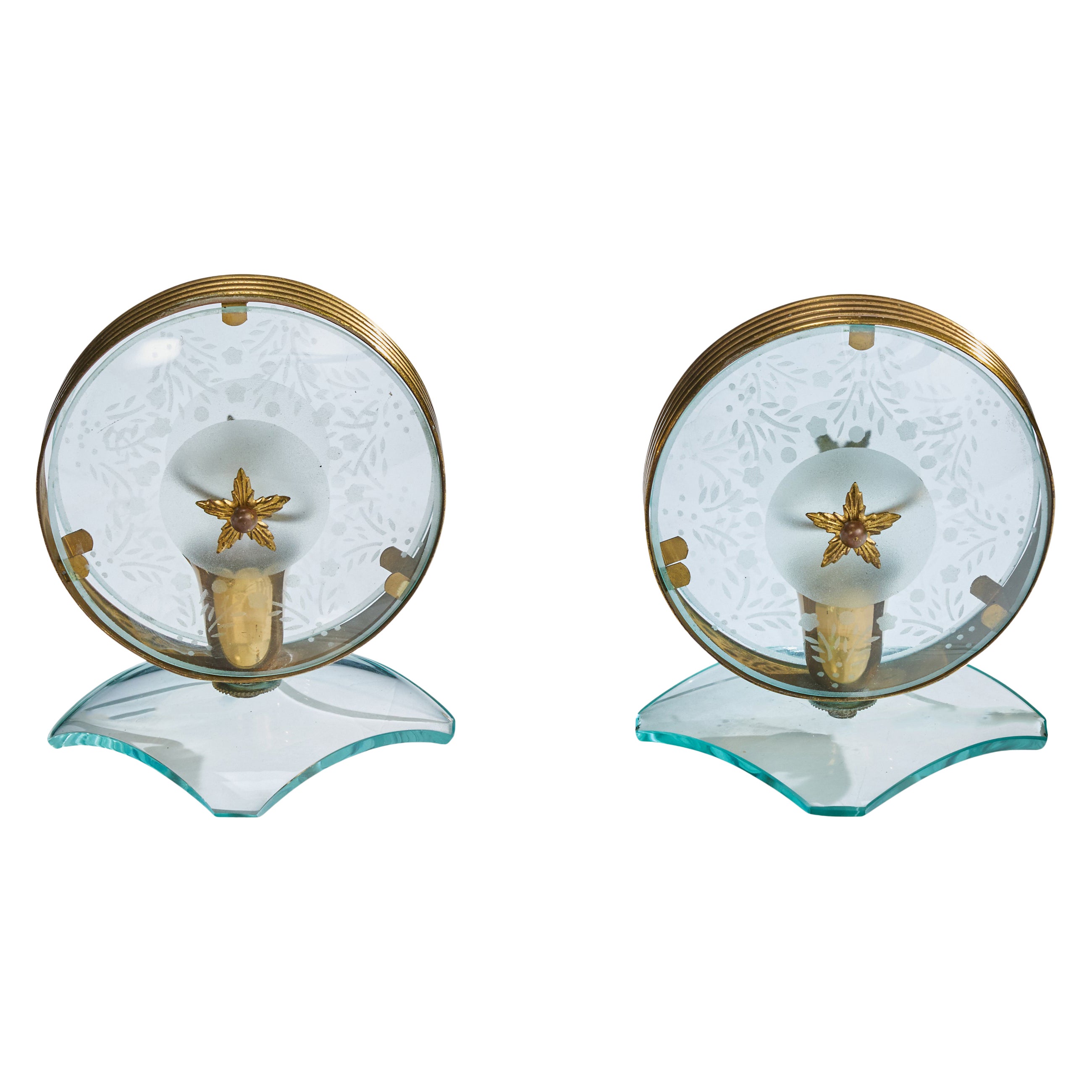 Diseñador italiano, Lámparas de mesa, Vidrio, Latón, Italia, Años 40 en venta