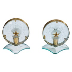 Italian Designer, Table Lamps, Glass, Brass, Italy, 1940s