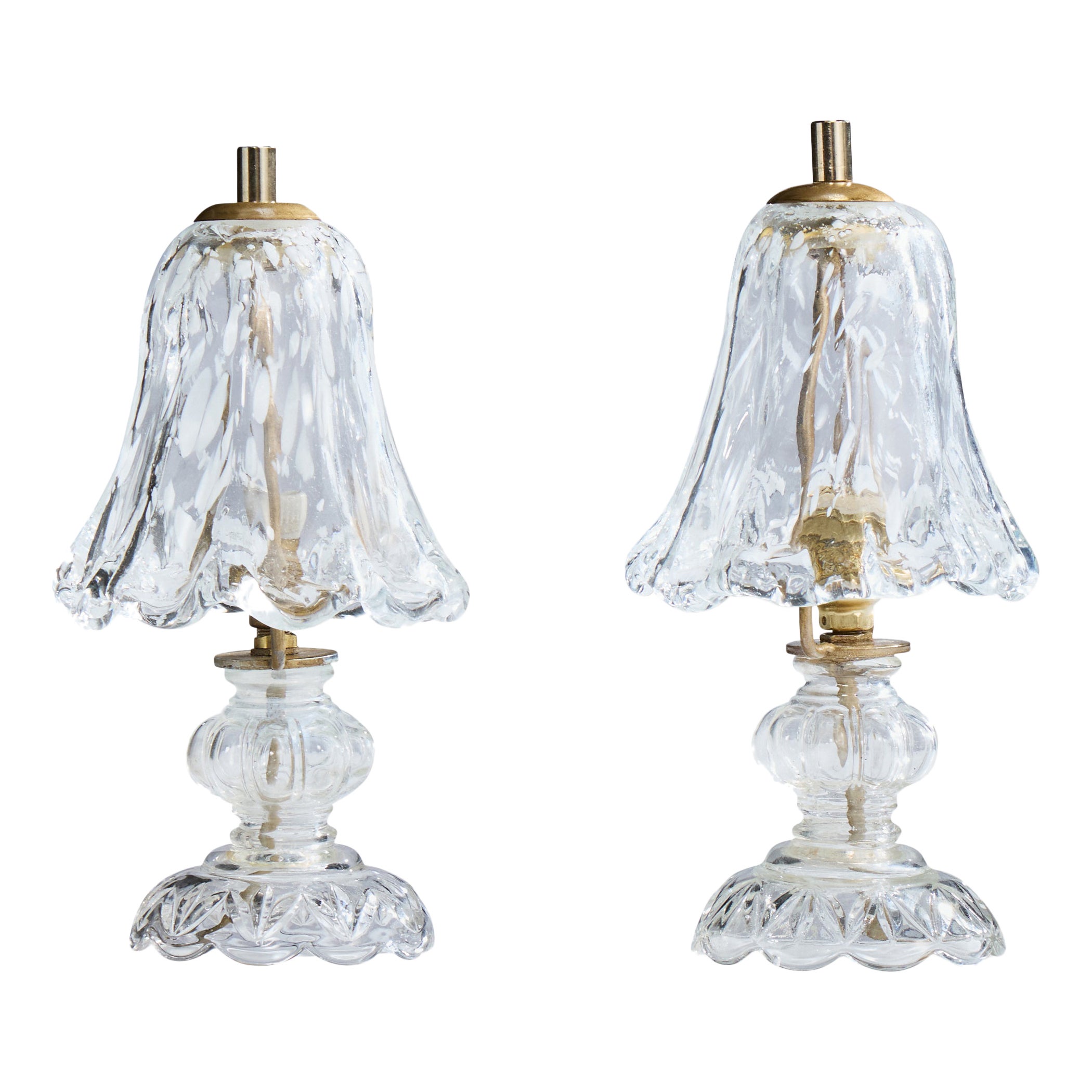 Italian Designer, Table Lamps, Glass, Brass, Italy, 1950s