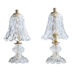 Italian Designer, Table Lamps, Glass, Brass, Italy, 1950s