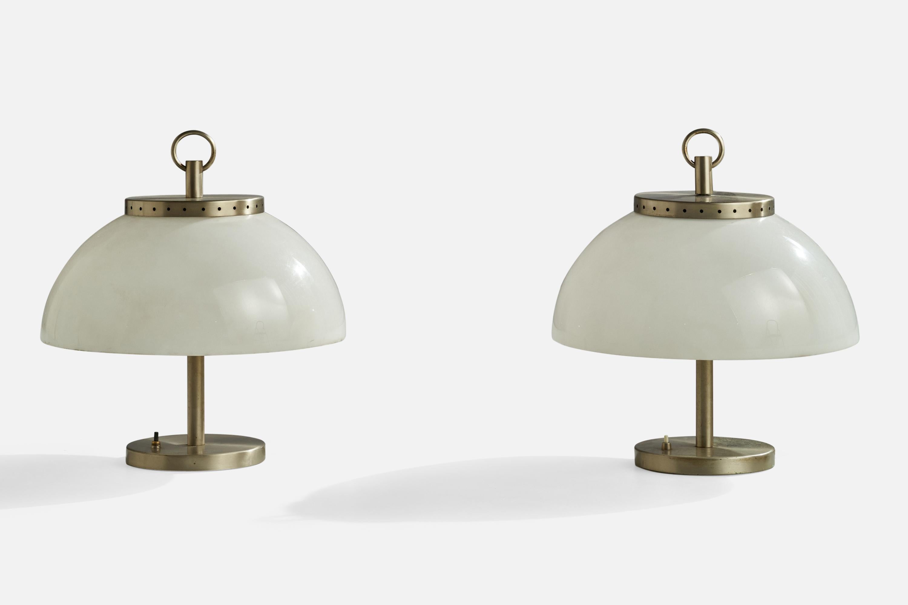 Mid-Century Modern Italian Designer, Table Lamps, Metal, Acrylic, Italy, 1960s For Sale