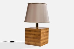 Italienischer Designer, Tischlampen, Kiefernholz, Messing, Seide, Italien, 1970er Jahre