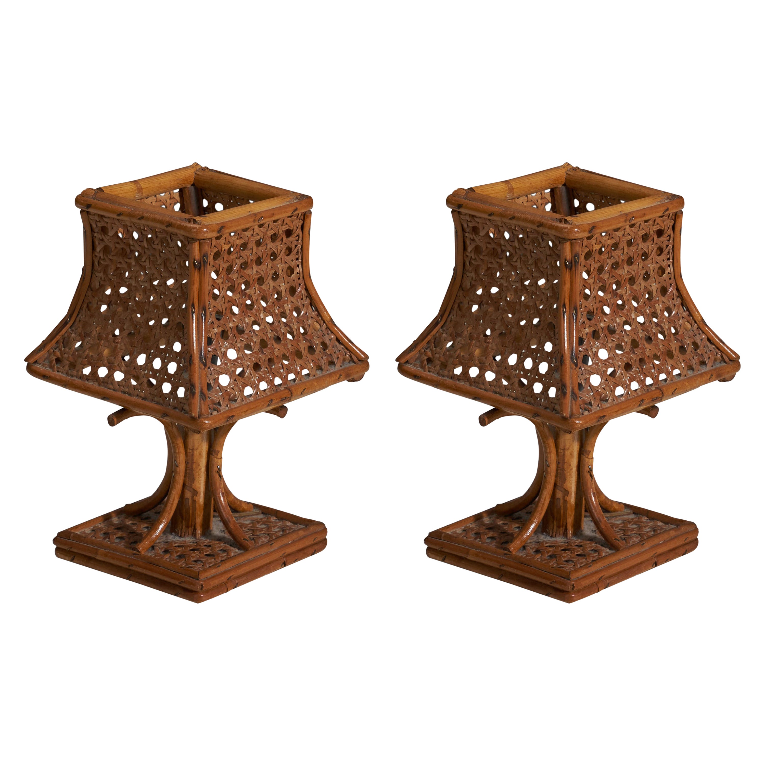Diseñador italiano, Lámparas de mesa, ratán, Italia, años 70