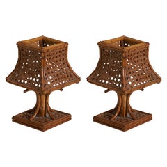 Diseñador italiano, Lámparas de mesa, ratán, Italia, años 70