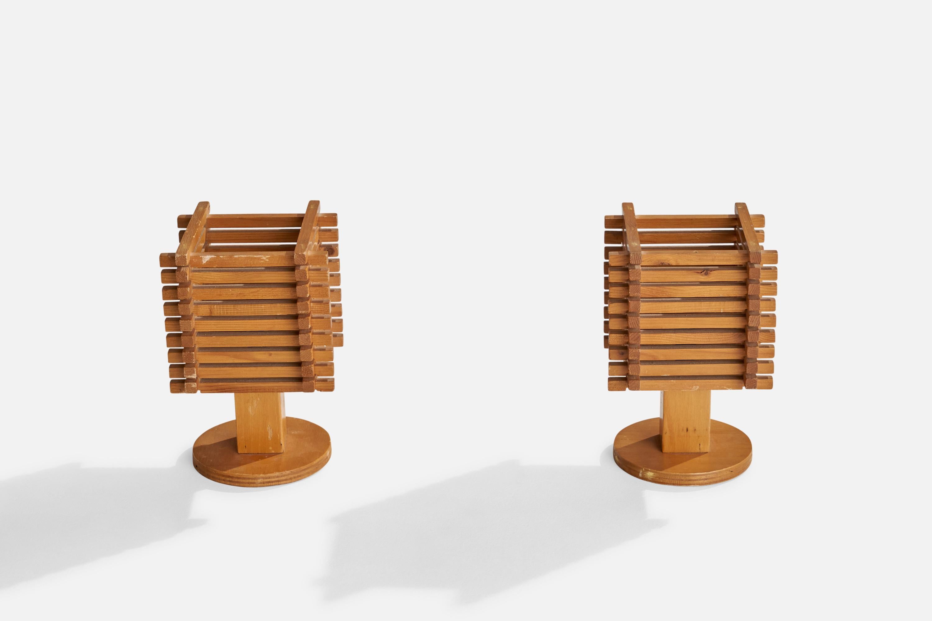 Mid-Century Modern Italian Designer, Table Lamps, Wood, Italy, 1960s For Sale