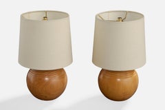 Italian Designer, Table Lamps, Wood, Italy, 1970s