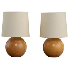 Italian Designer, Table Lamps, Wood, Italy, 1970s