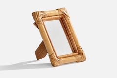 Designer italien, miroir de table, bambou, miroir en verre, Italie, années 1970
