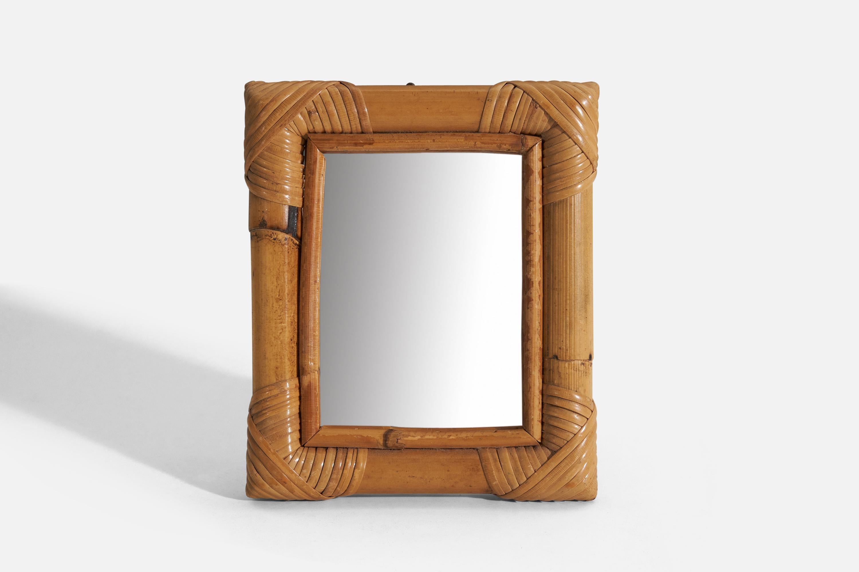 Mid-20th Century Italian Designer, Table Mirror, Bamboo, Mirror Glass, Italy 1970s For Sale