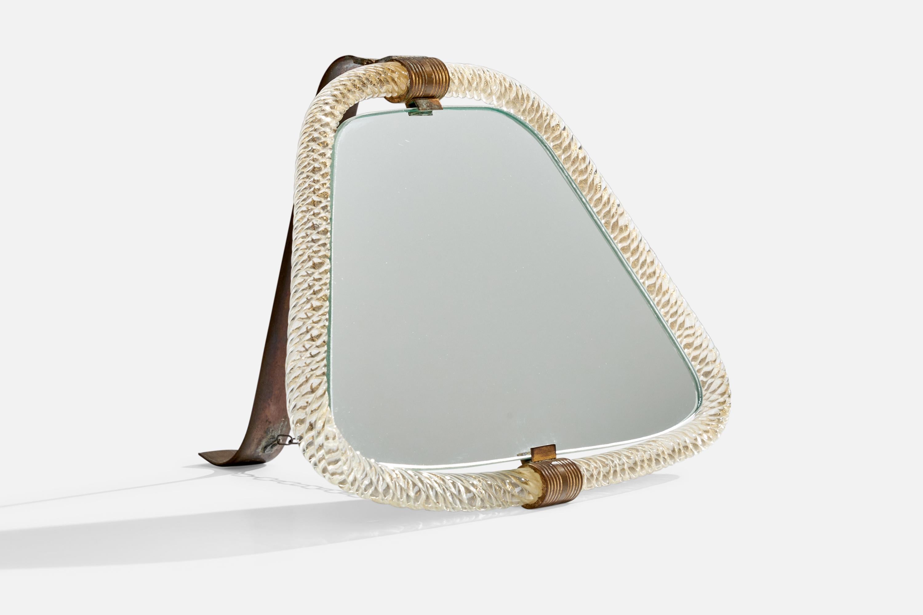 Moderno Specchio da tavolo di design italiano, ottone, vetro, Italia, anni '30 in vendita