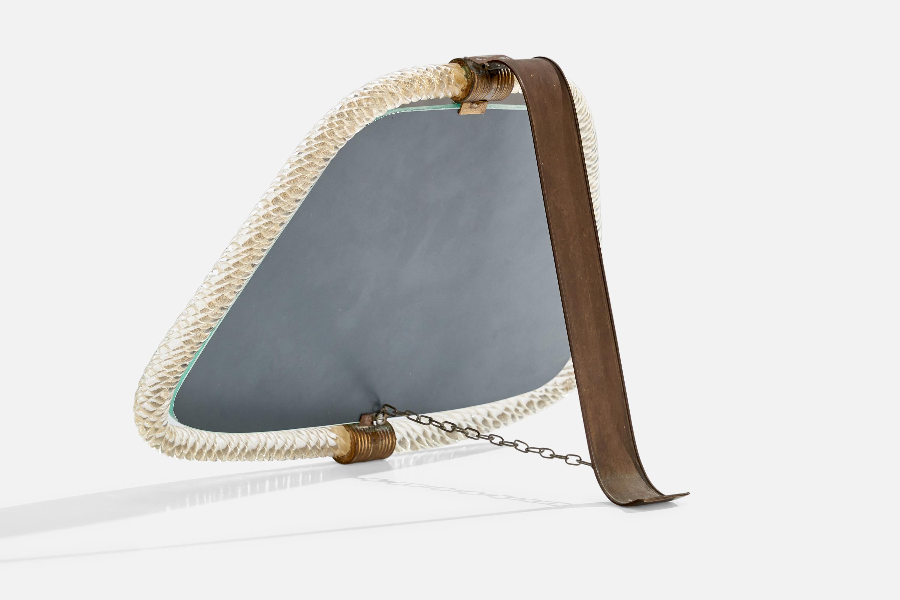 Italiano Specchio da tavolo di design italiano, ottone, vetro, Italia, anni '30 in vendita
