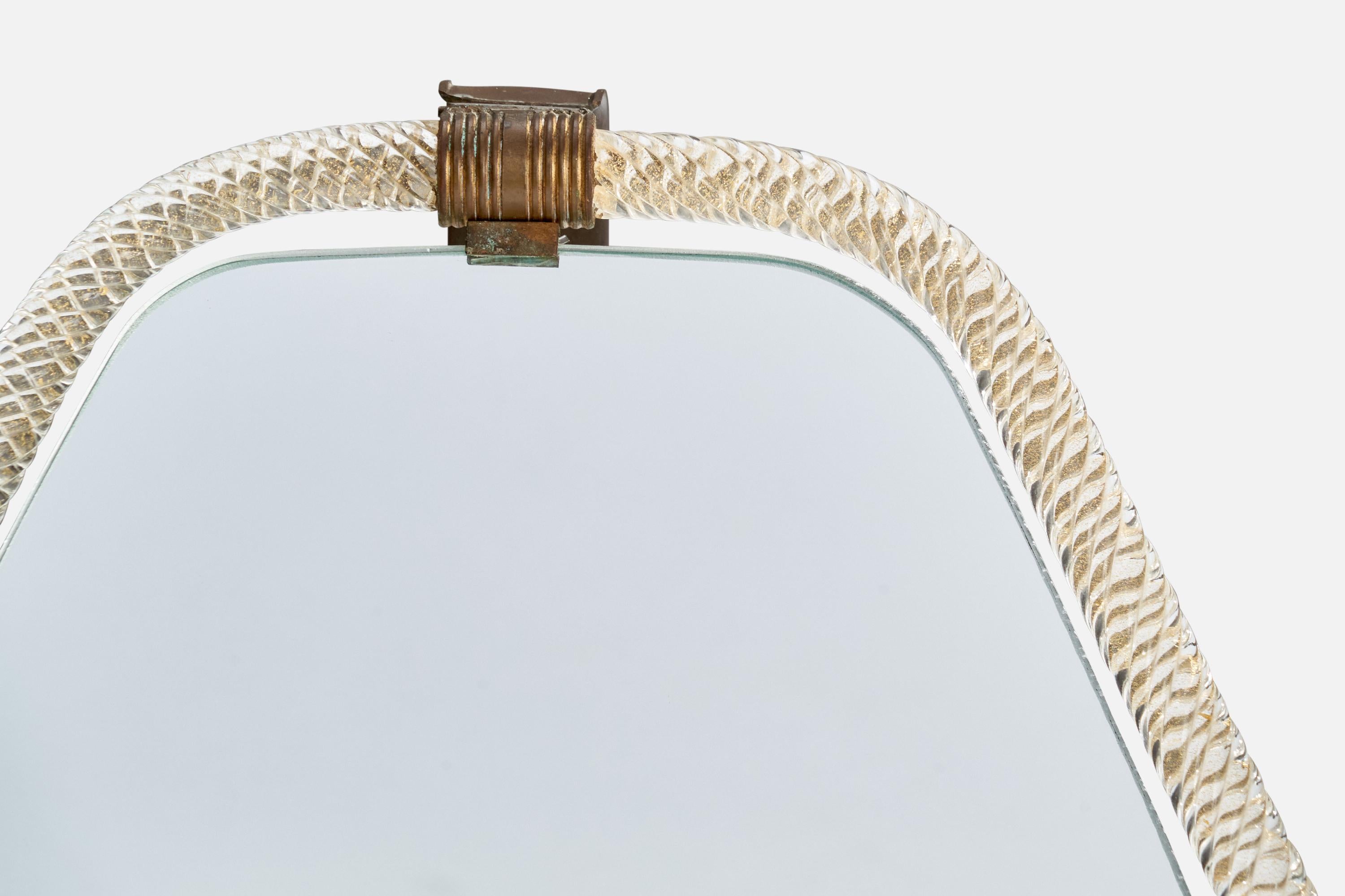 Metà XX secolo Specchio da tavolo di design italiano, ottone, vetro, Italia, anni '30 in vendita