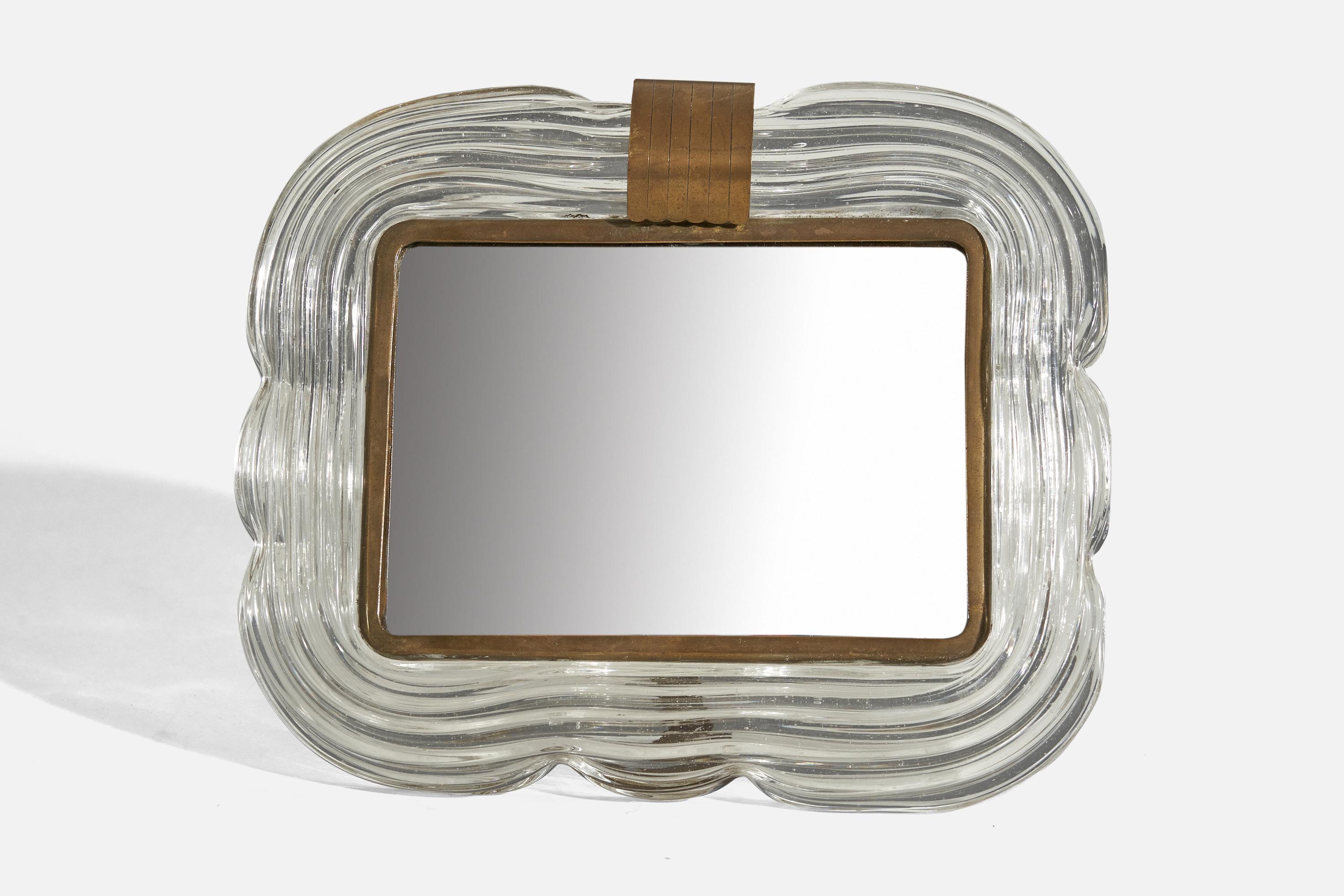 Mid-20th Century Italian Designer, Table Mirror, Brass, Glass, Mirror, Italy, 1940s For Sale