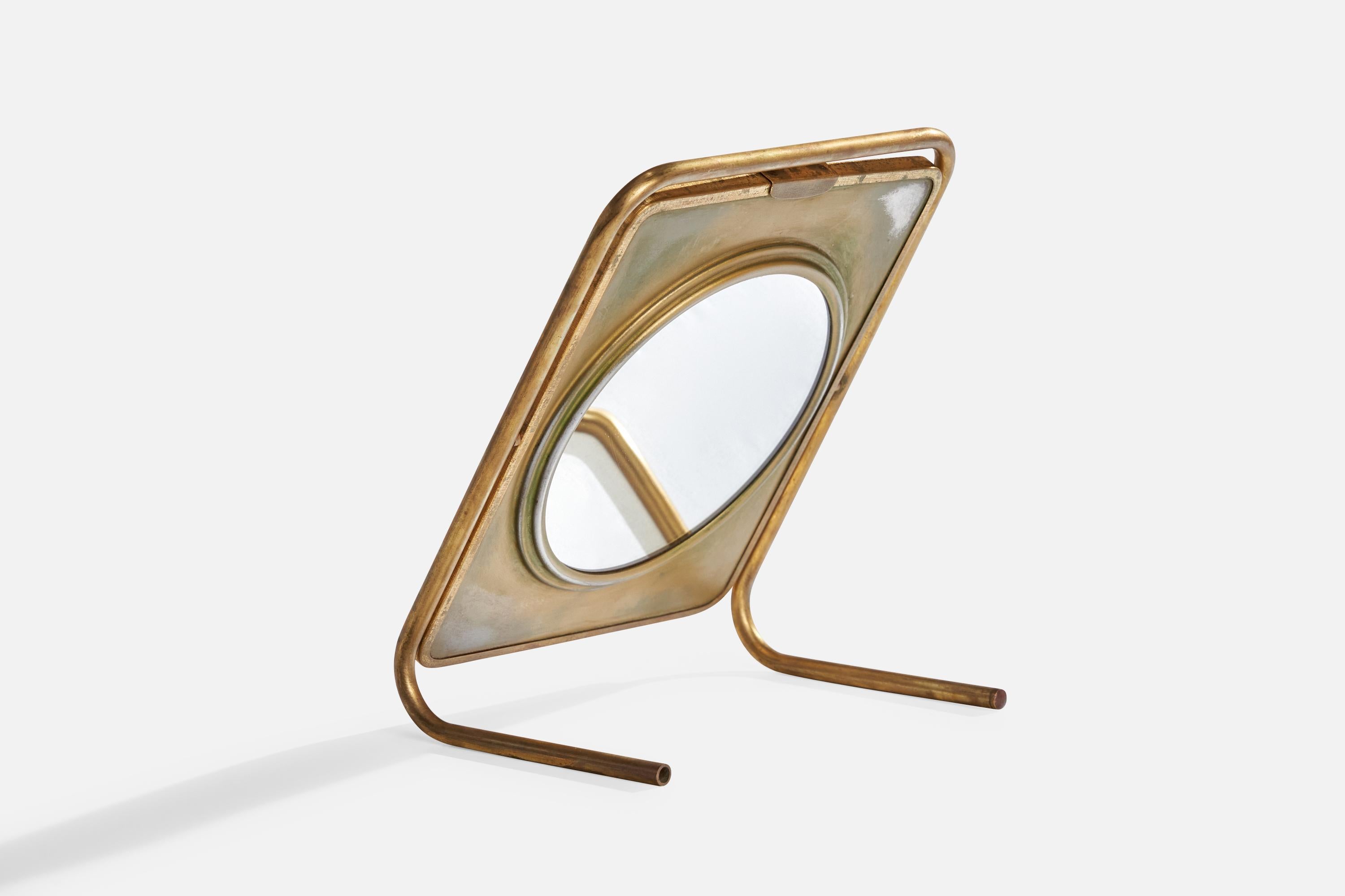 Specchio da tavolo di design italiano, ottone, Italia, anni '1930 in vendita 5