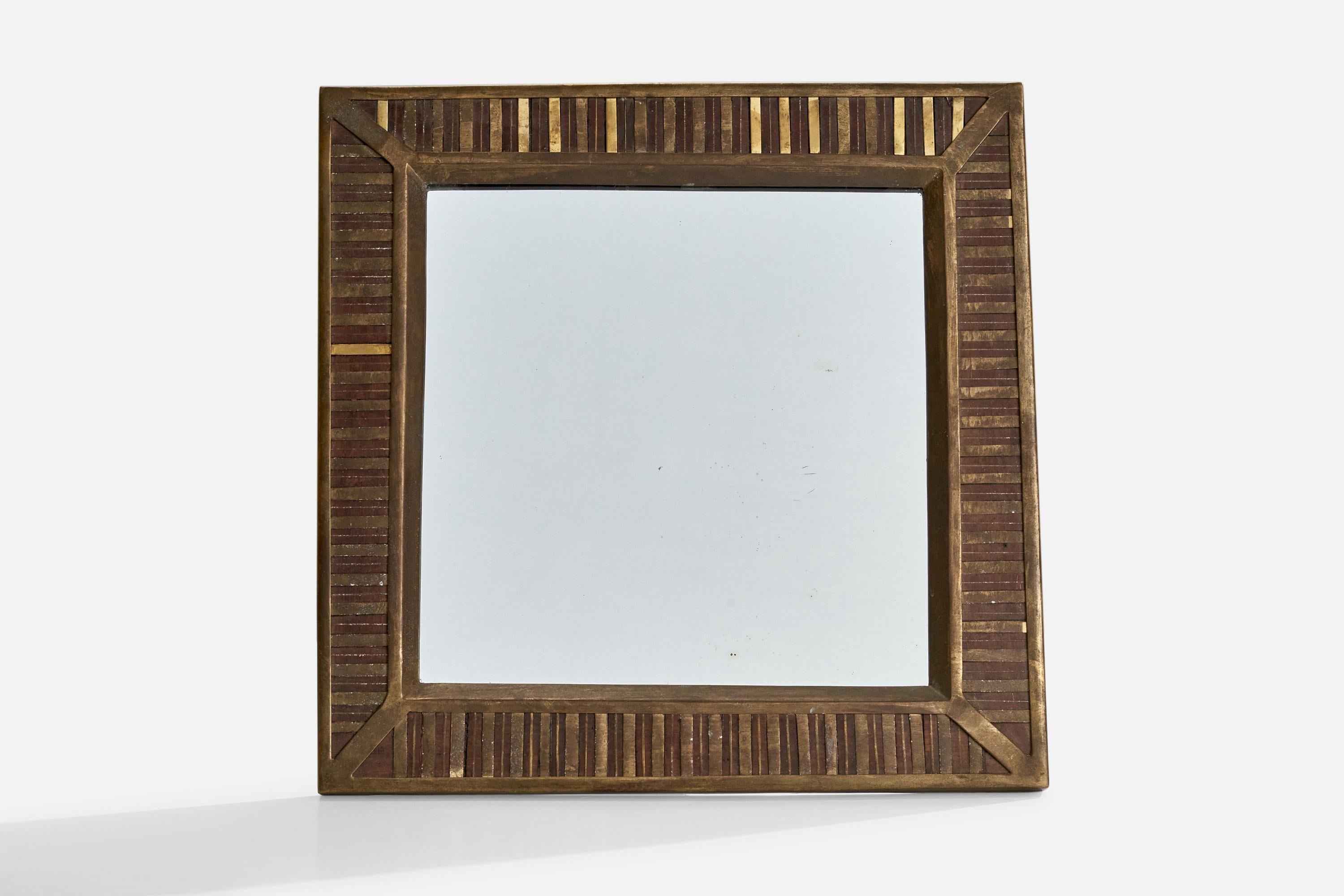 A brass table mirror designed and produced in Italy, 1930s.