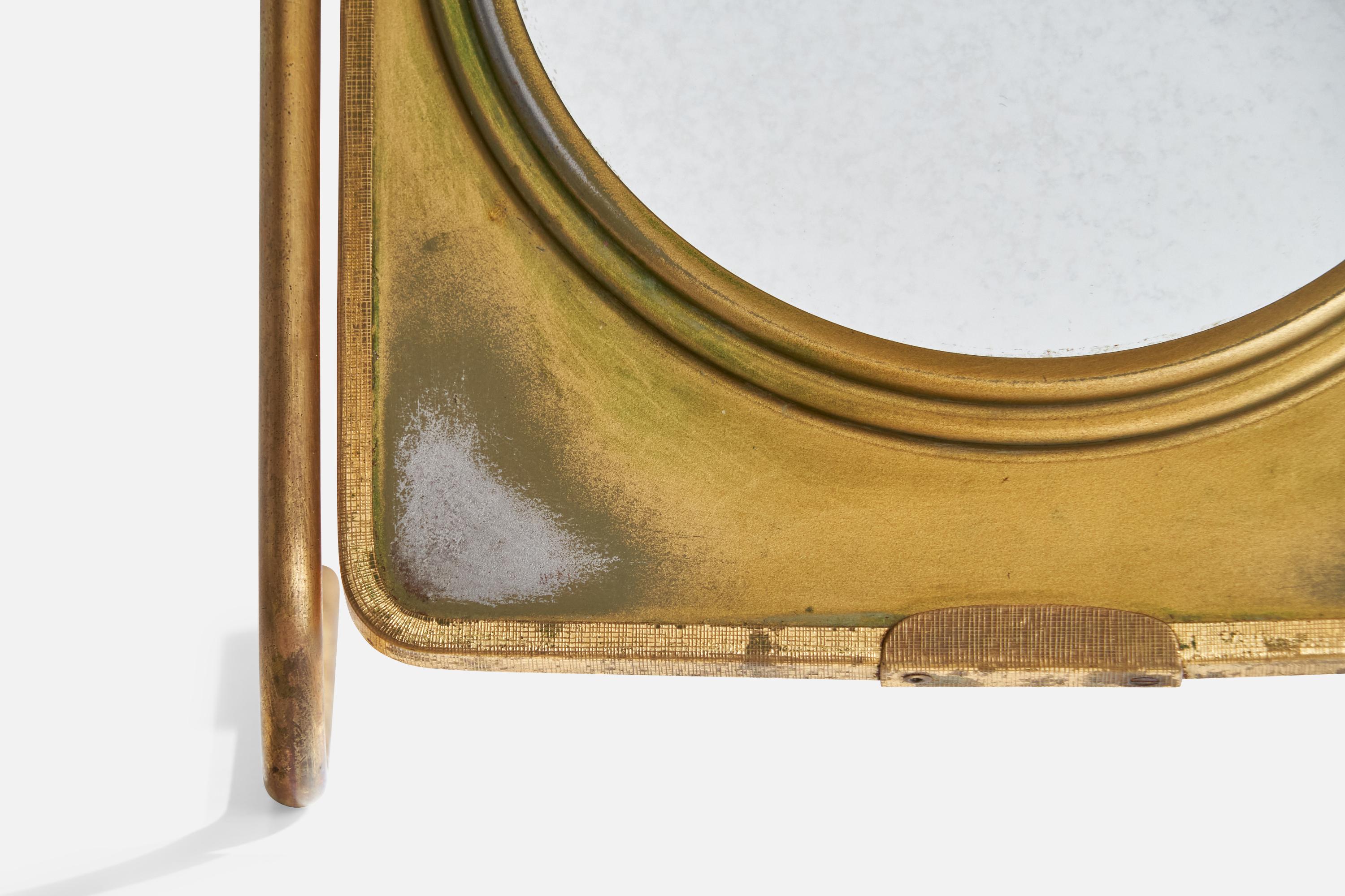 Italiano Specchio da tavolo di design italiano, ottone, Italia, anni '1930 in vendita