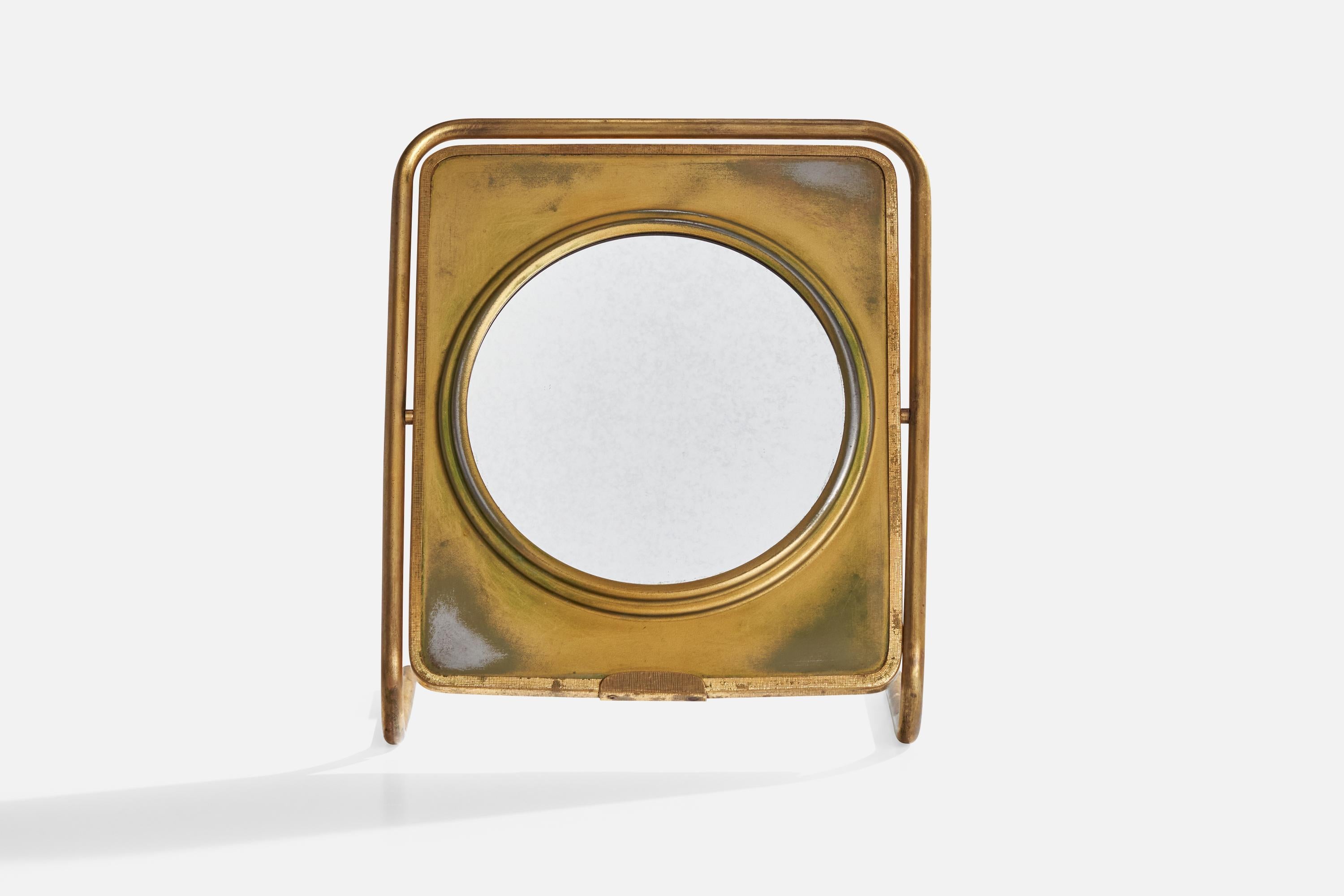 Specchio da tavolo di design italiano, ottone, Italia, anni '1930 in vendita 3