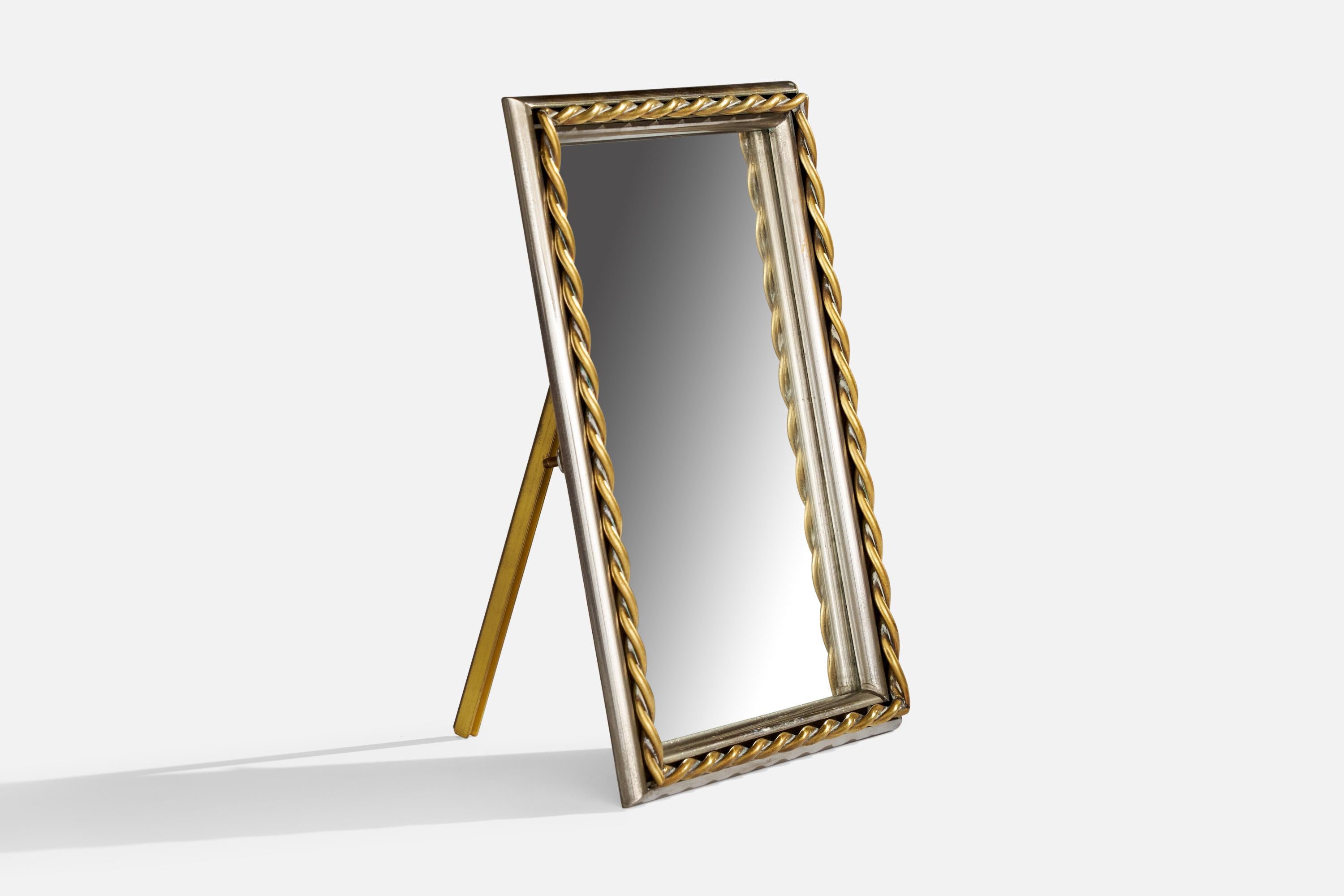 A brass table mirror designed and produced in Italy, 1940s.