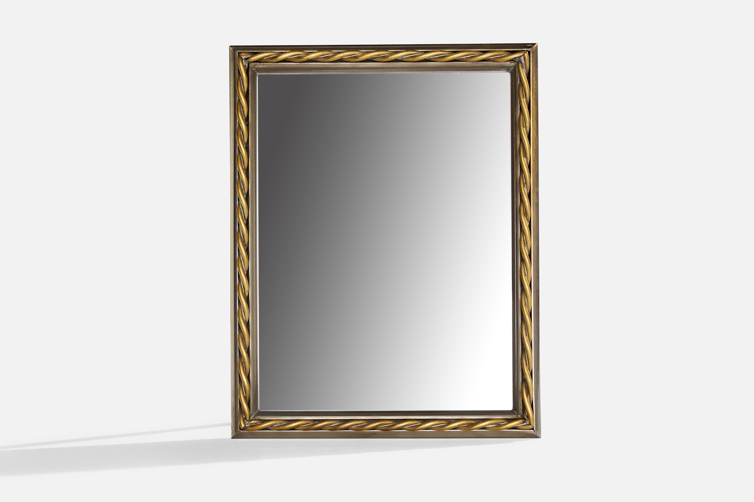 Moderno Specchio da tavolo di design italiano, ottone, Italia, anni '40 in vendita