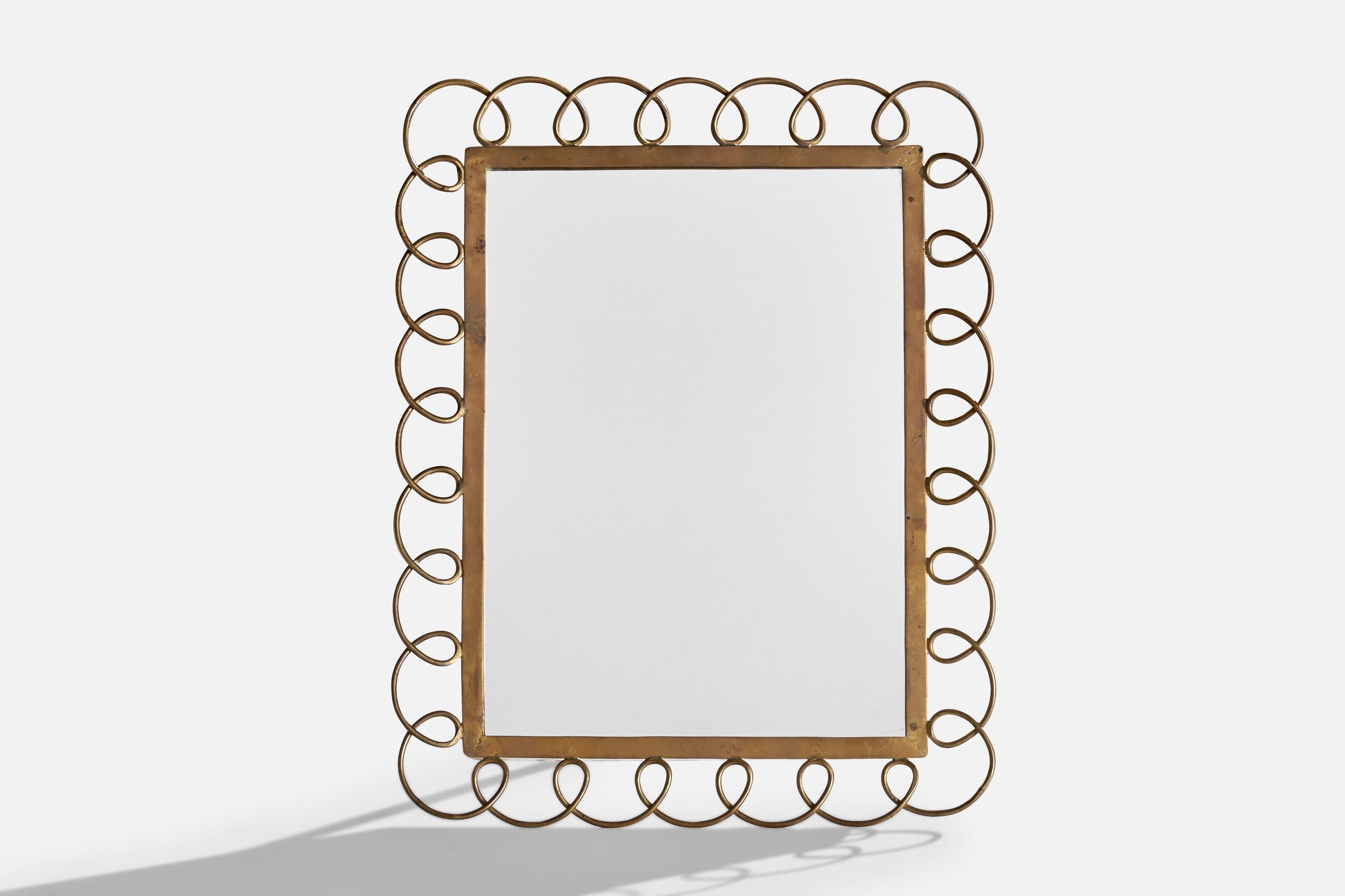 Italiano Specchio da tavolo di design italiano, ottone, Italia, anni '40 in vendita