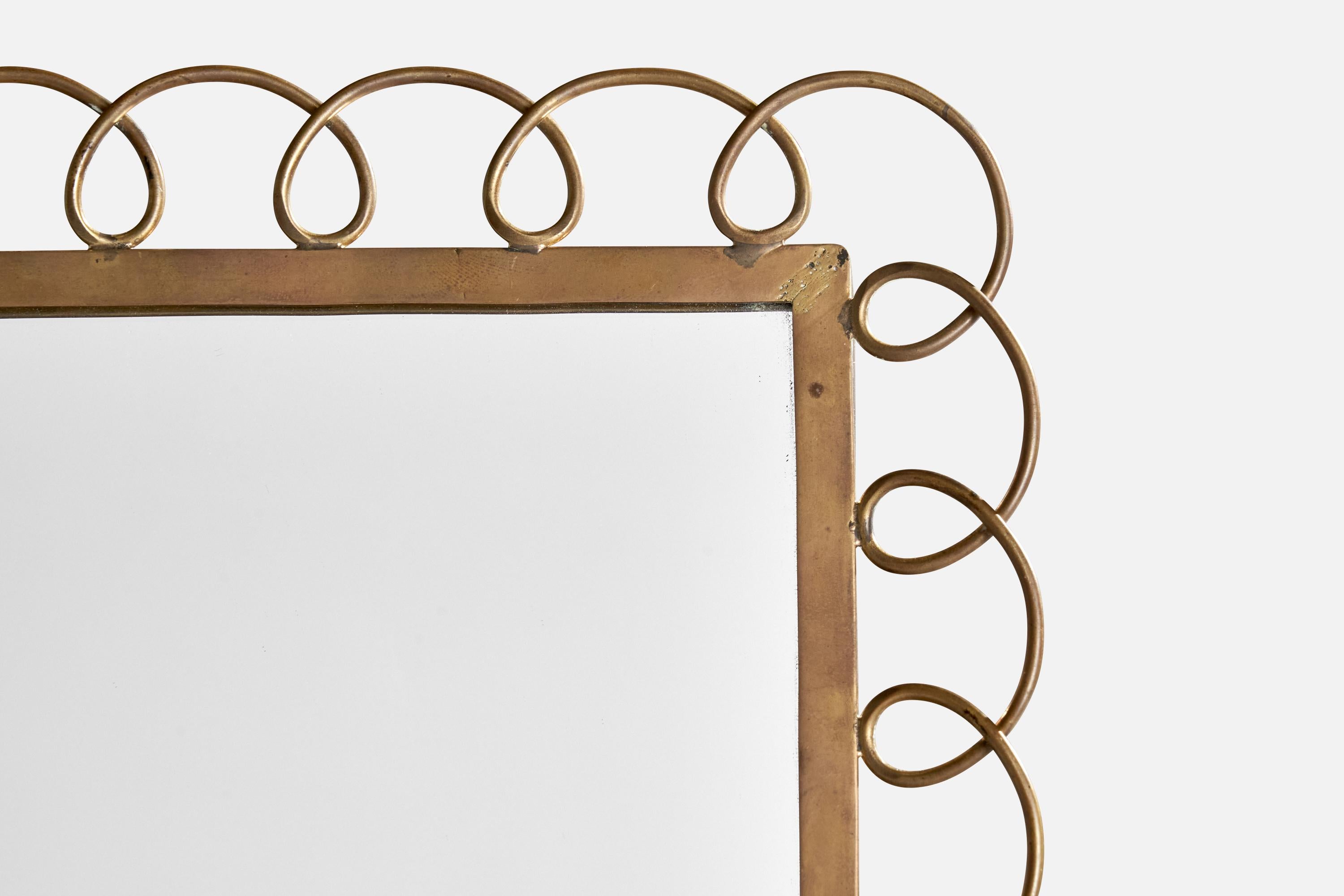 Ottone Specchio da tavolo di design italiano, ottone, Italia, anni '40 in vendita
