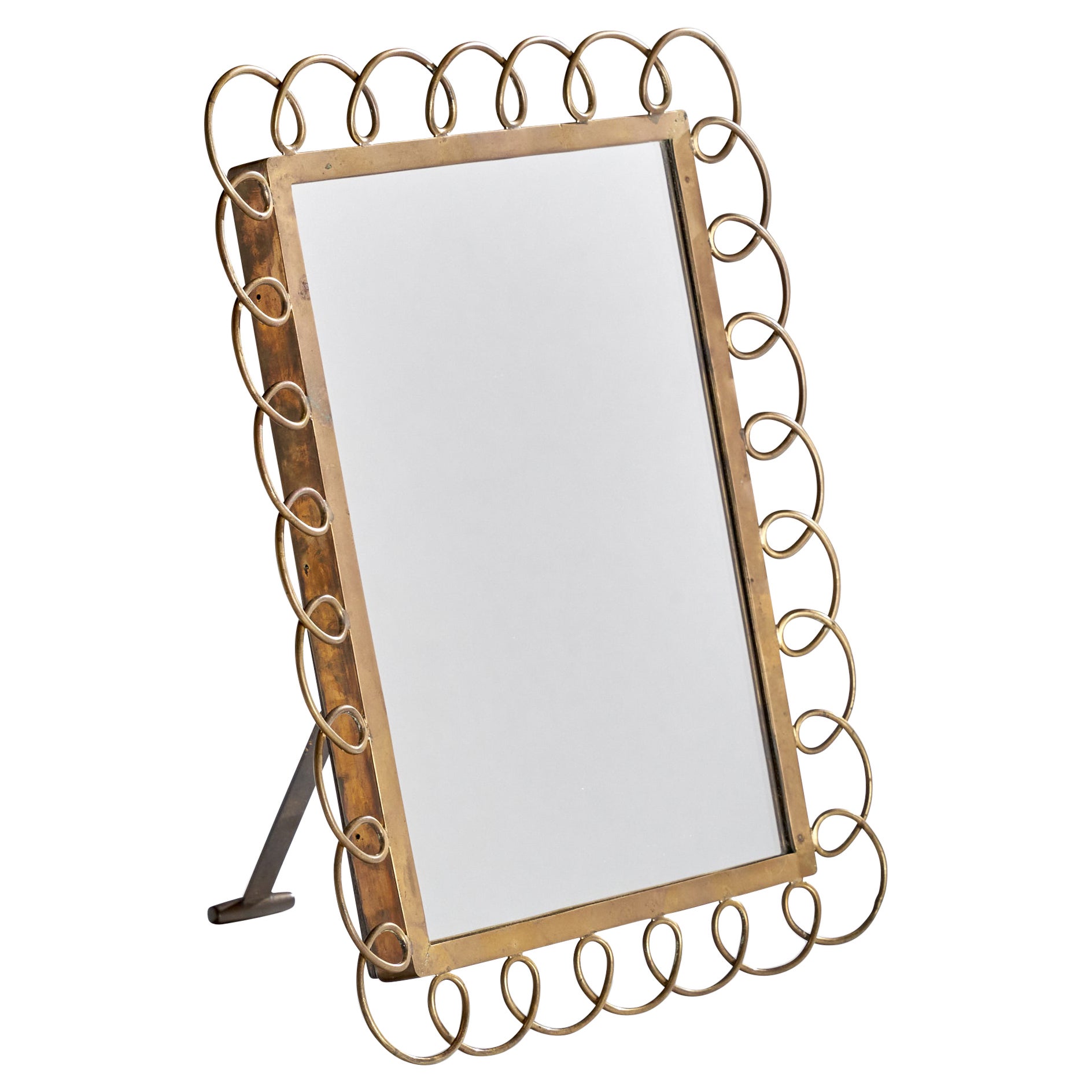 Italian Designer, Table Mirror, Brass, Italy, 1940s For Sale
