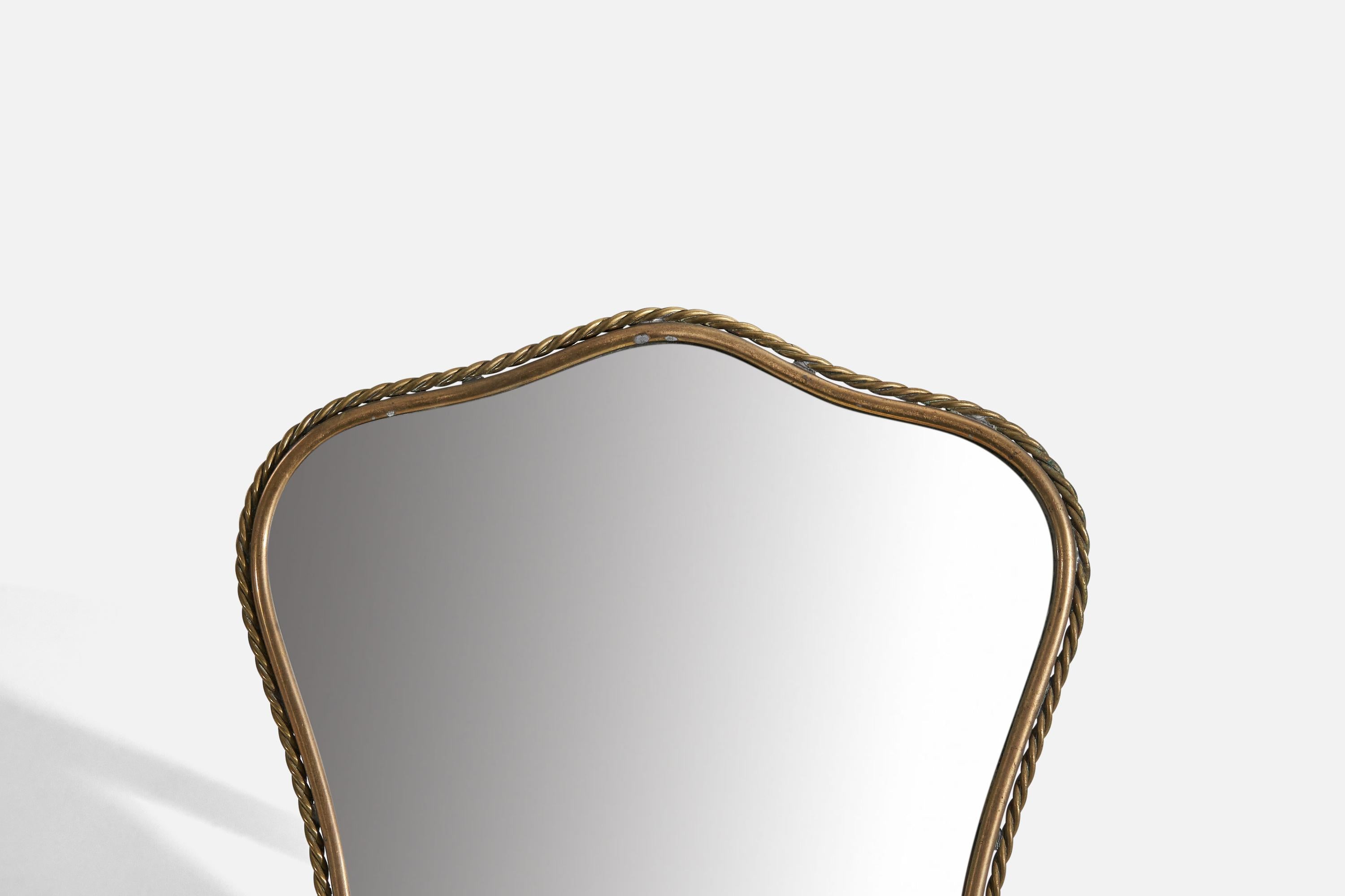 Mid-Century Modern Italian Designer, Table Mirror, Brass, Mirror Glass, Italy, c. 1940s For Sale