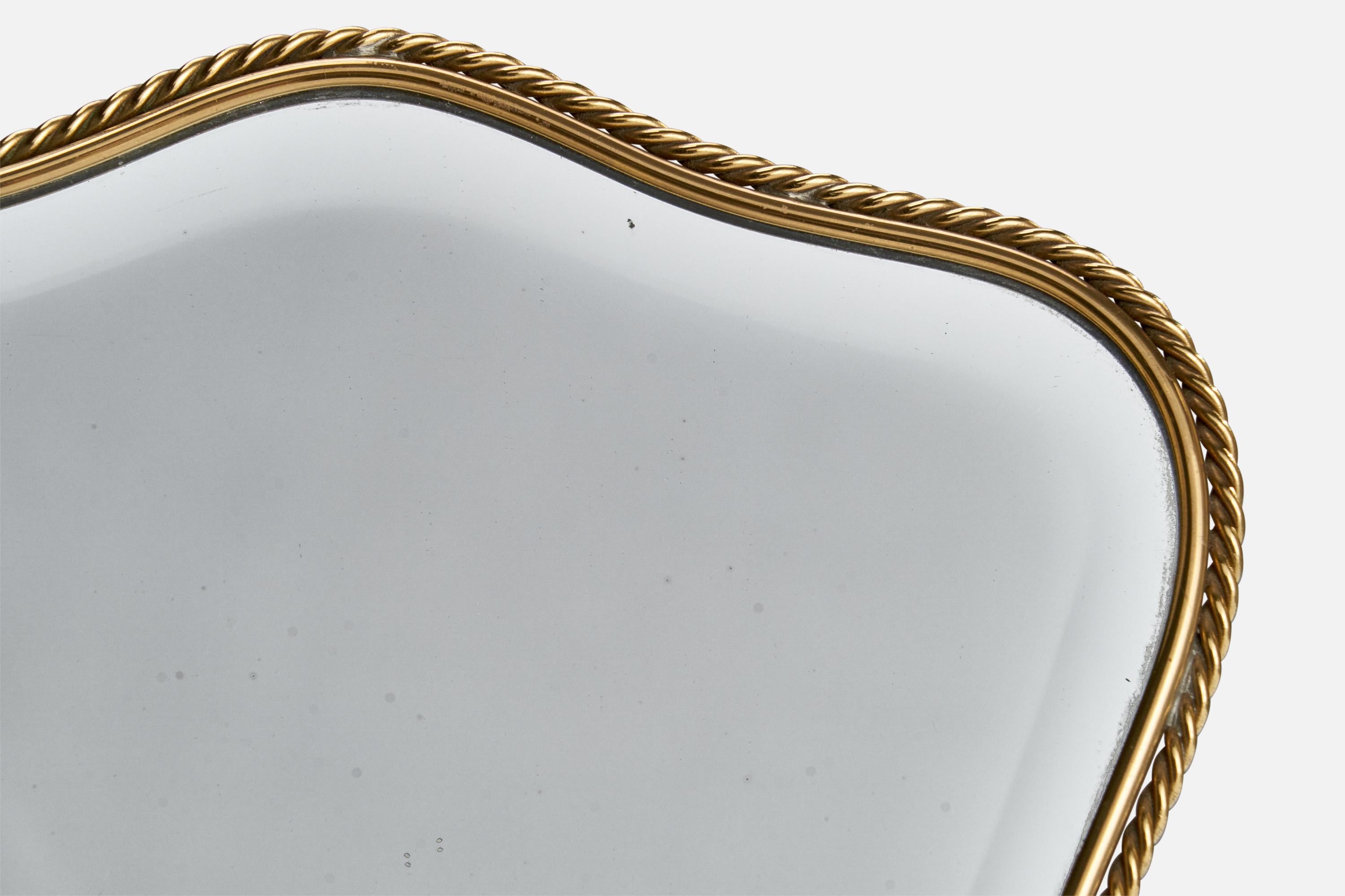Italienischer italienischer Designer, Tischspiegel, Messing, Spiegelglas, Italien, ca. 1940er Jahre im Angebot 1