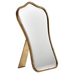 Diseñador italiano, espejo de mesa, latón, cristal espejado, Italia, hacia la década de 1940