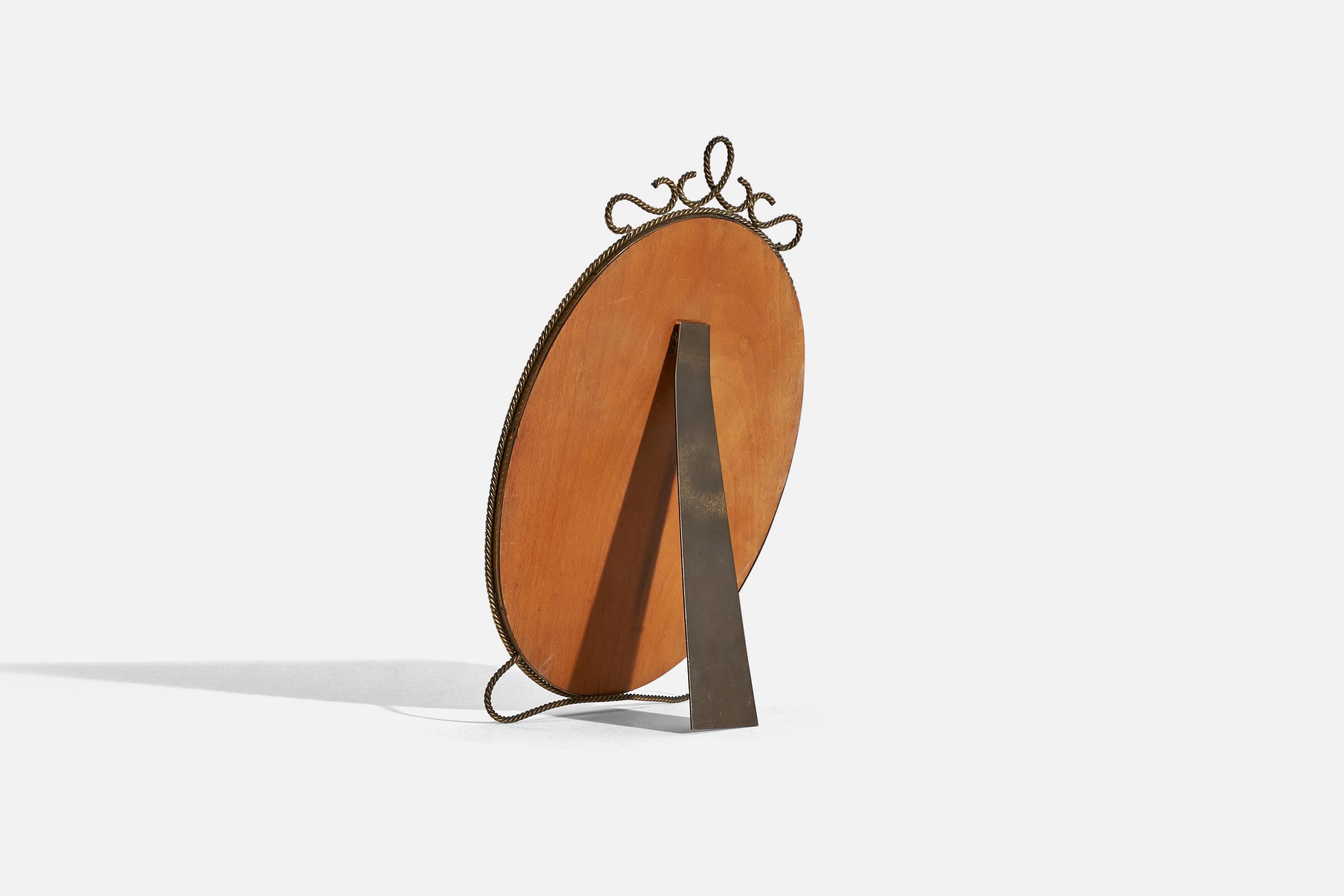 Mid-Century moderno Specchio da tavolo di design italiano, ottone, legno, vetro a specchio, Italia, anni '40 ca. in vendita