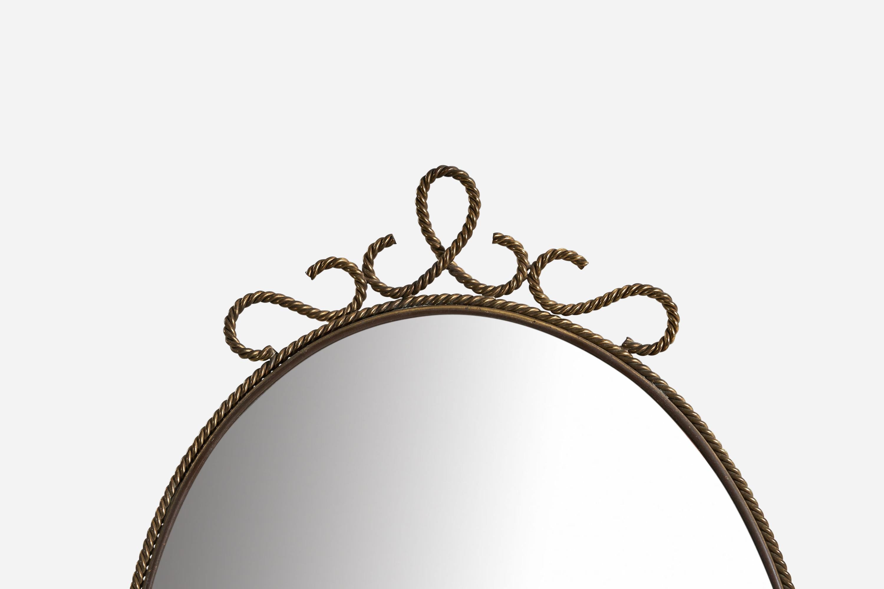 Mid-20th Century Italian Designer, Table Mirror, Brass, Wood, Mirror Glass, Italy, C. 1940s For Sale