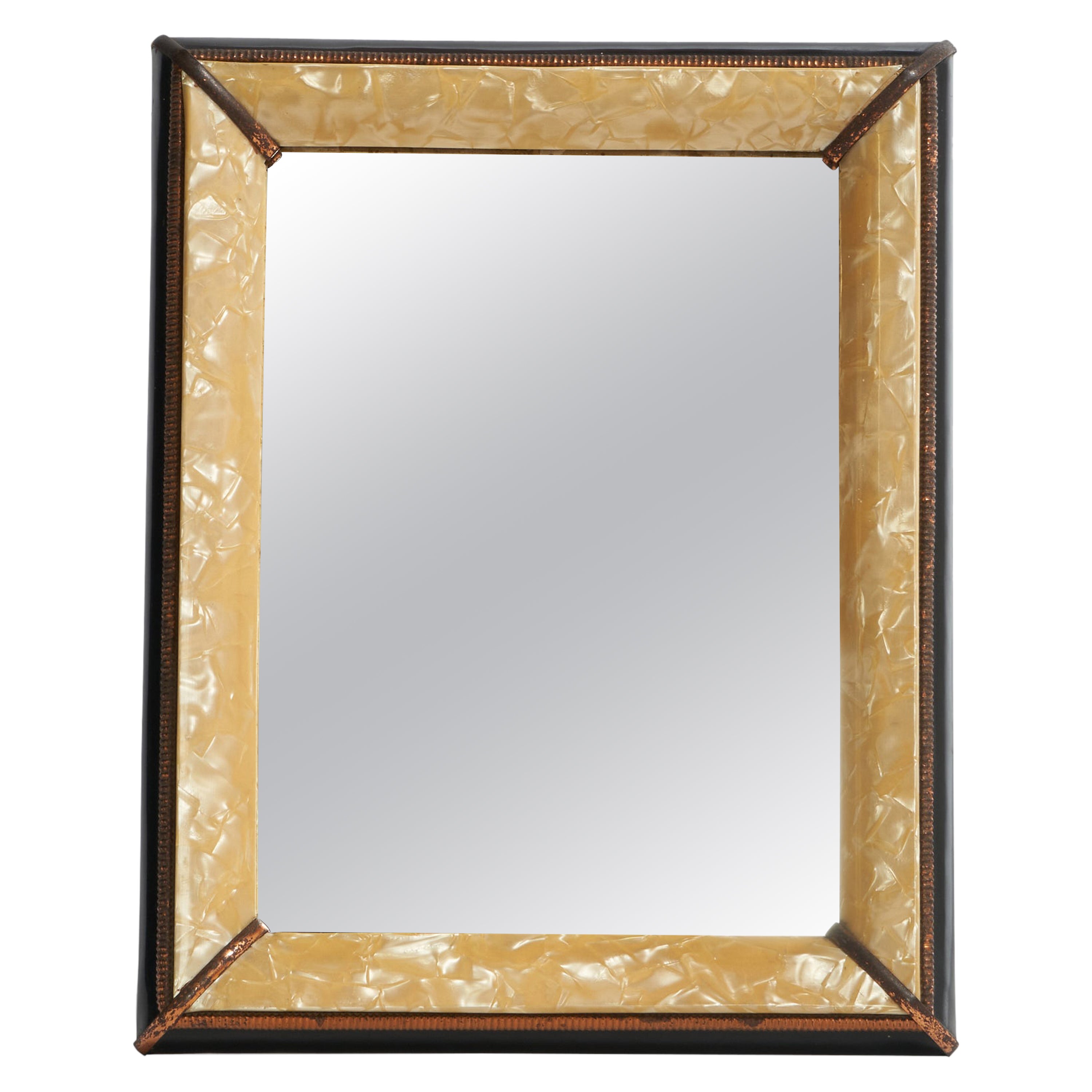 Designer italien, miroir de table, cuivre, nacre, Italie, années 1940