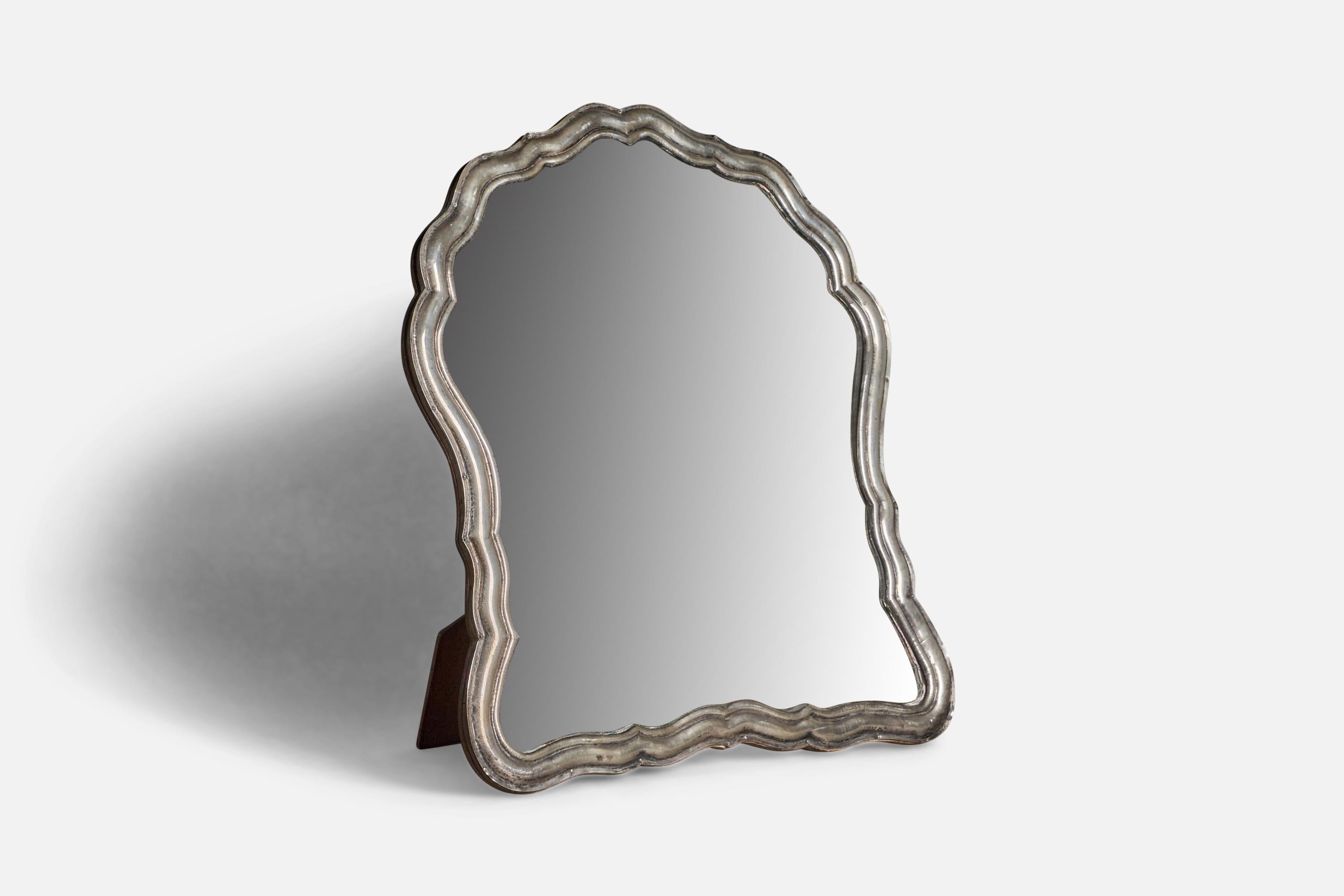Italian Designer, Table Mirror, Sterling Silver, Italy, 1930s For Sale 1