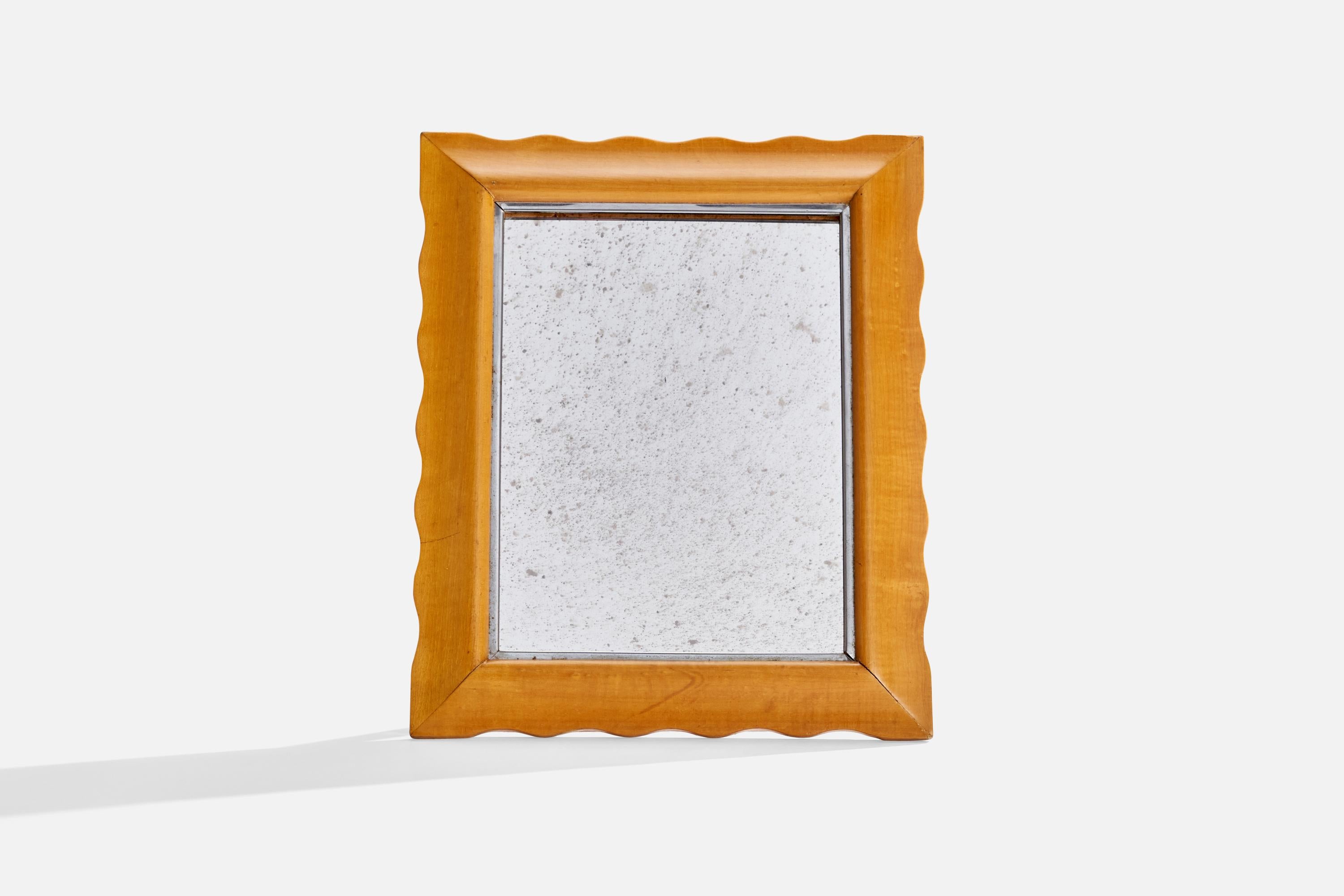 Organic Modern Italian Designer, Table Mirror, Wood, Aluminium, Italy, 1940s For Sale