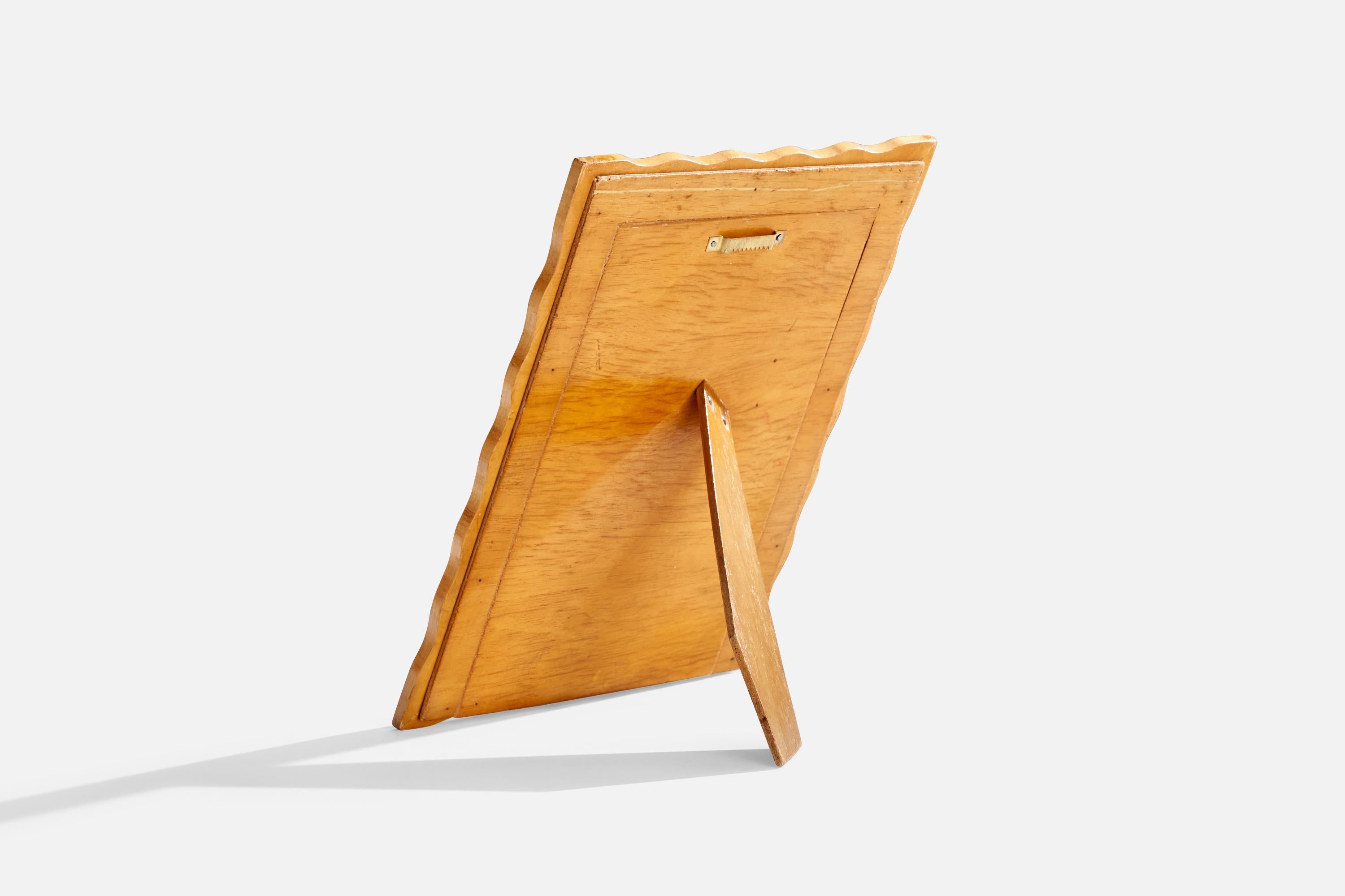 Italian Designer, Table Mirror, Wood, Aluminium, Italy, 1940s In Good Condition For Sale In High Point, NC