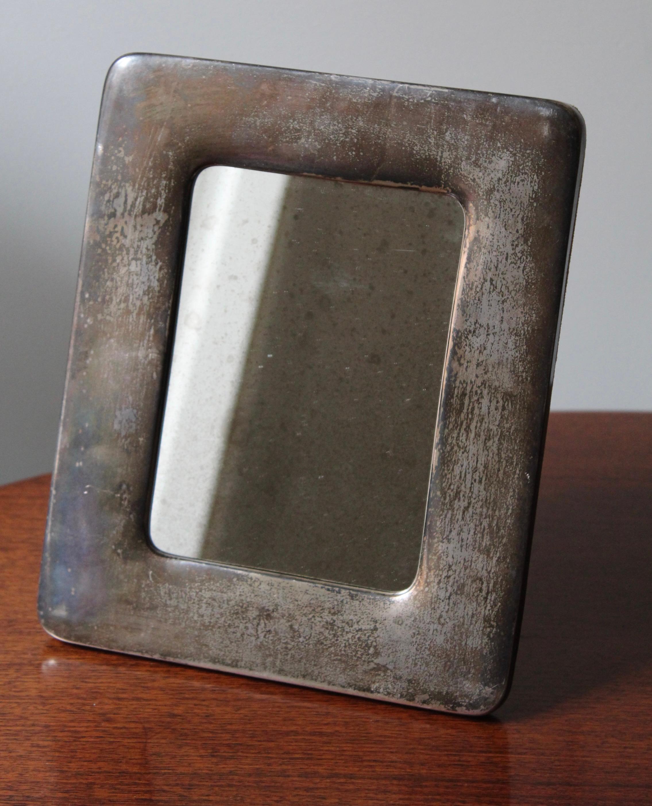 Modern Italian Designer, Table or Wall Mirror, Sterling Silver, Italy, 1930s