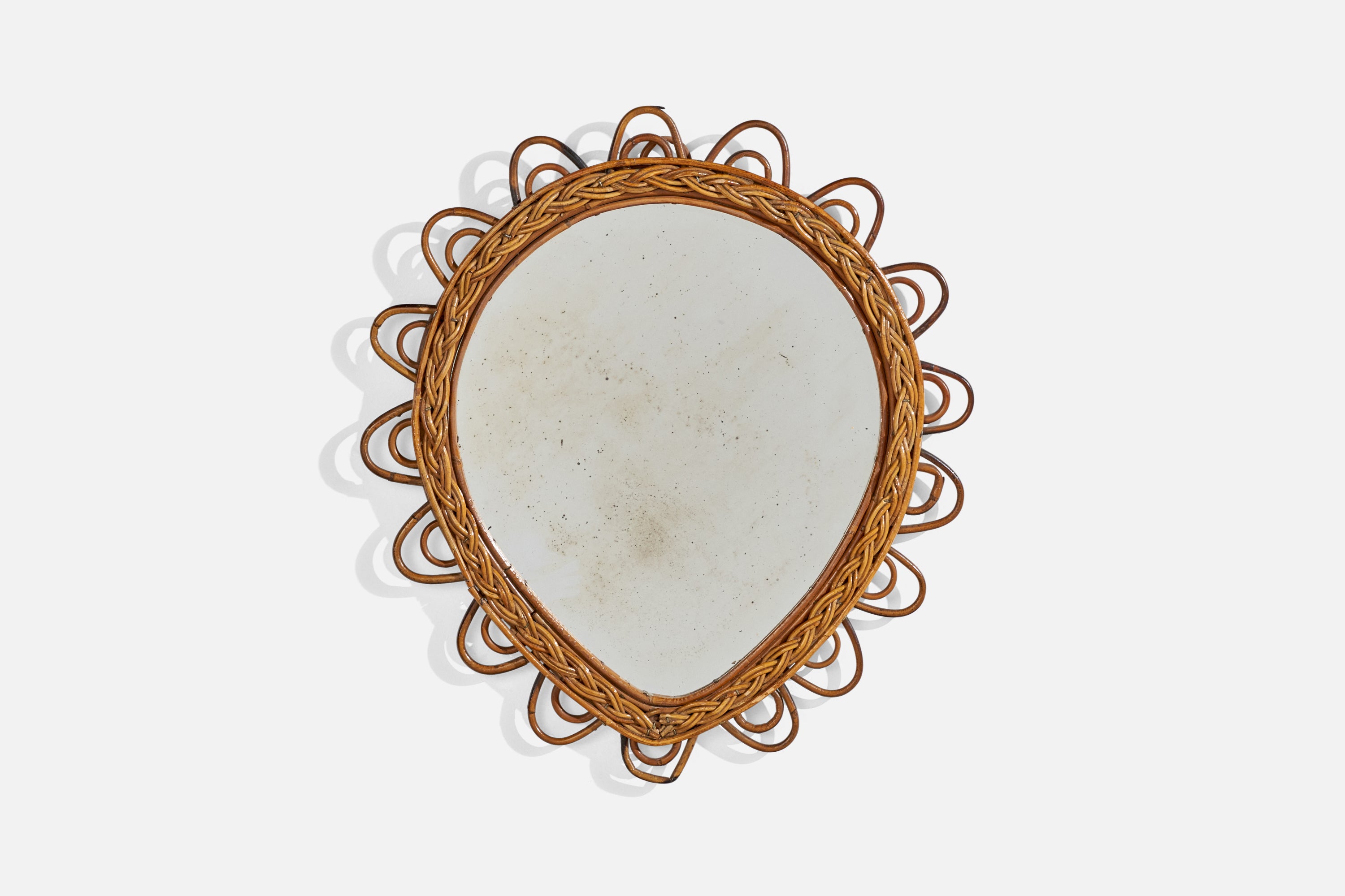 Italian Designer, Tear Drop Wall Mirror, Wood, Mirror, Italy, c. 1950s