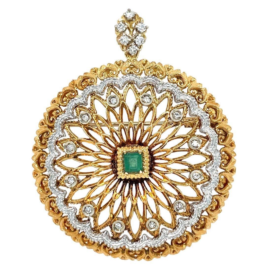Colgante Broche Convertible de Esmeralda y Diamante de 18 Kilates de la Diseñadora Italiana Toliro Artista en venta