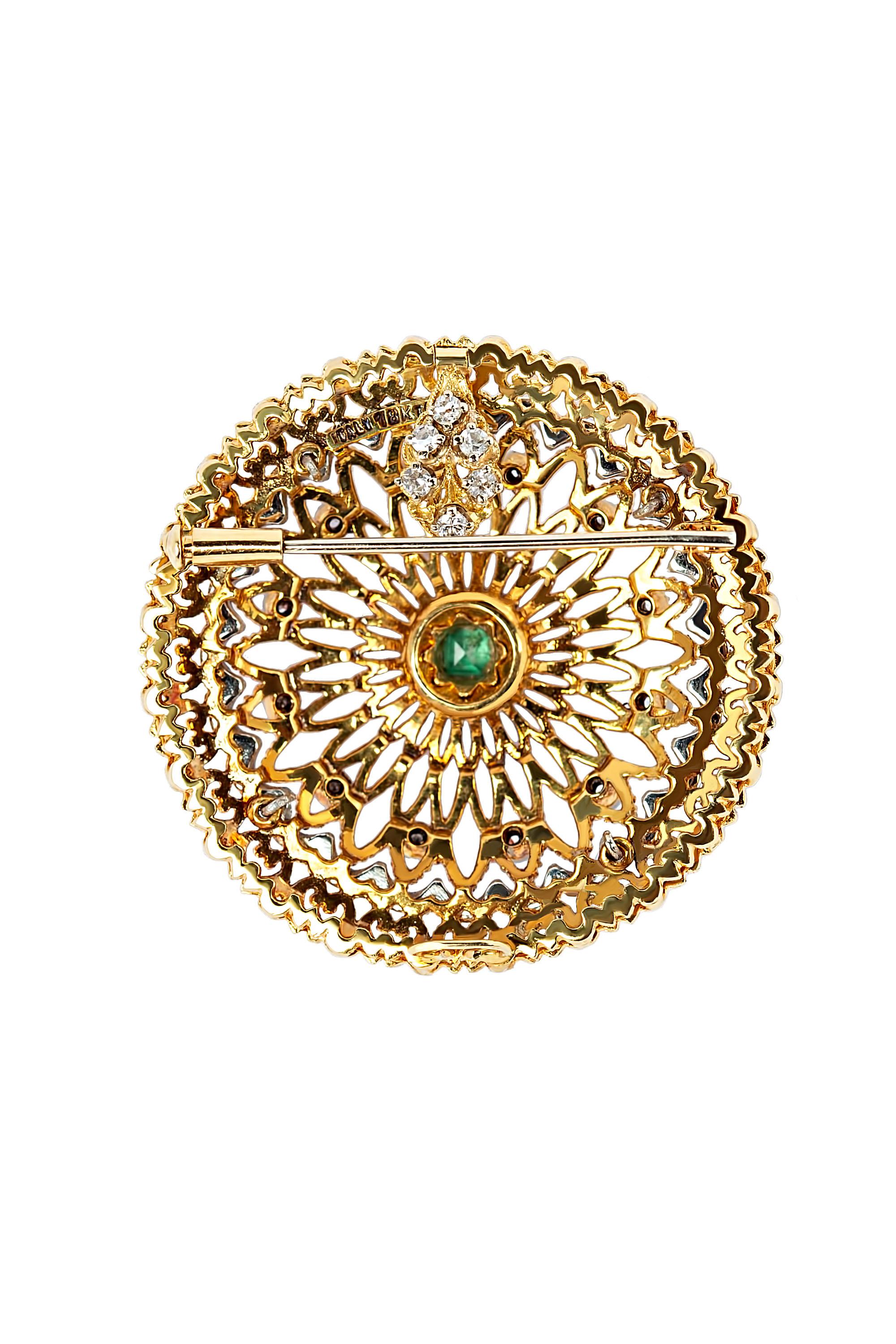 Colgante Broche Convertible de Esmeralda y Diamante de 18 Kilates de la Diseñadora Italiana Toliro en Excelente estado para la venta en beverly hills, CA