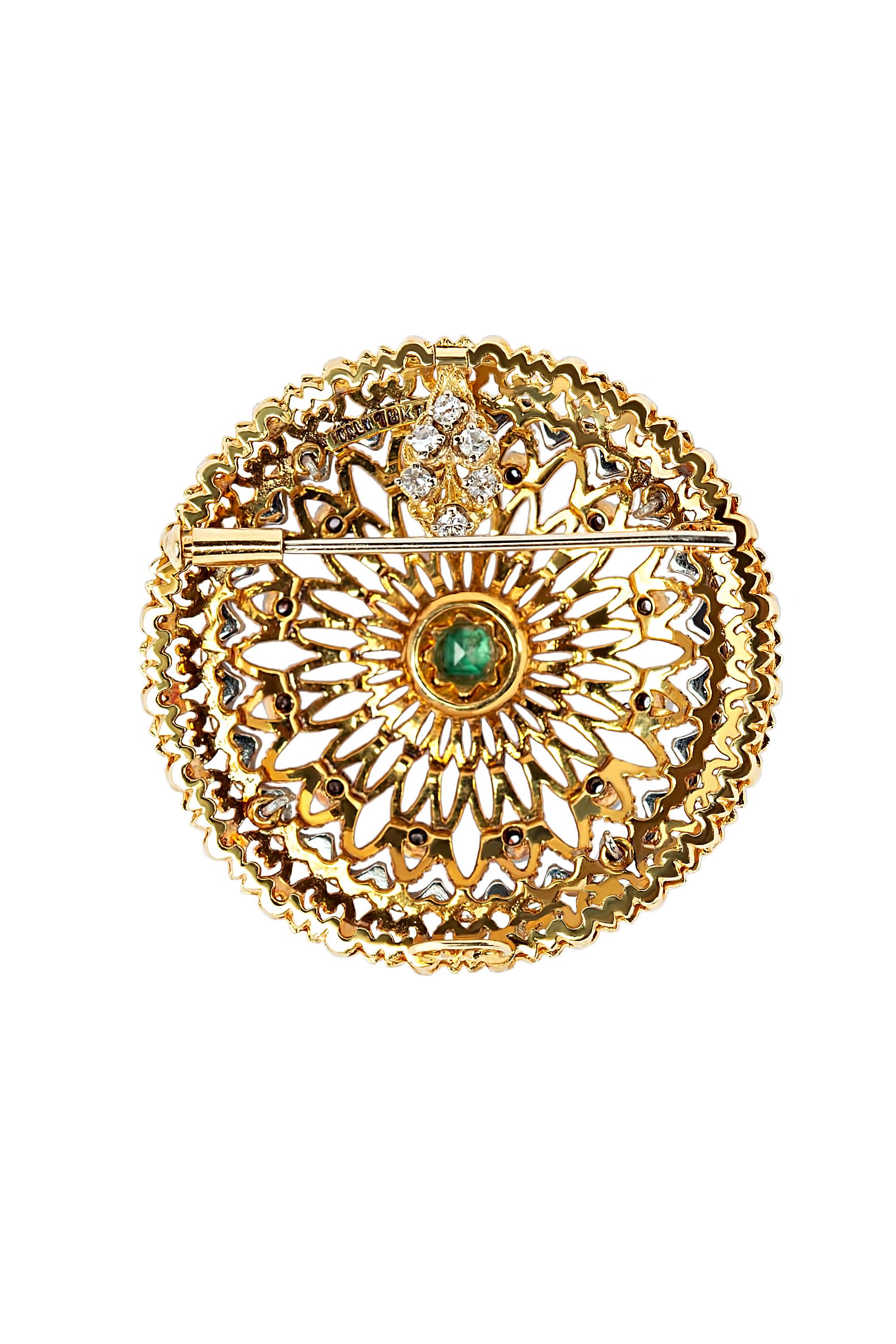 Artist Italian Designer Toliro Emerald and Diamond Convertible 18 Karat Brooch Pendant For Sale