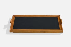 Italienischer Designer, Tablett, Holz, Glas, Italien, 1950er Jahre