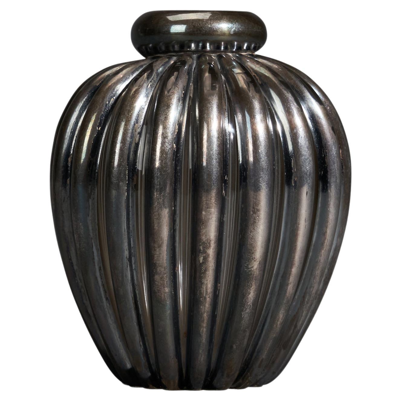 Italian Designer, Vase, Glass, Silver, Italy, 1940s For Sale at 1stDibs