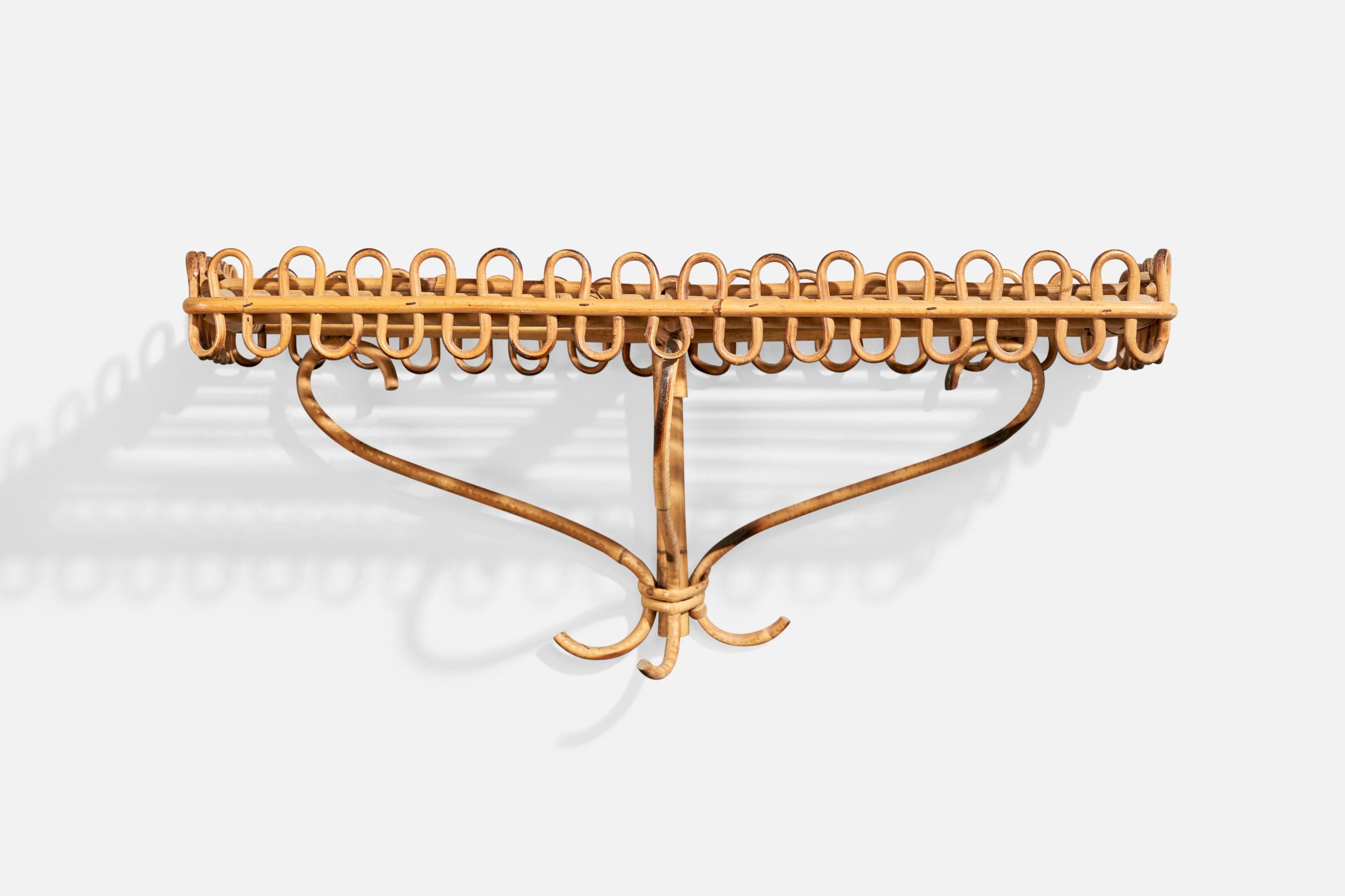 Italienische Designerin, Wandkonsole, Bambus, Rattan, Italien, 1950er Jahre (Mitte des 20. Jahrhunderts)