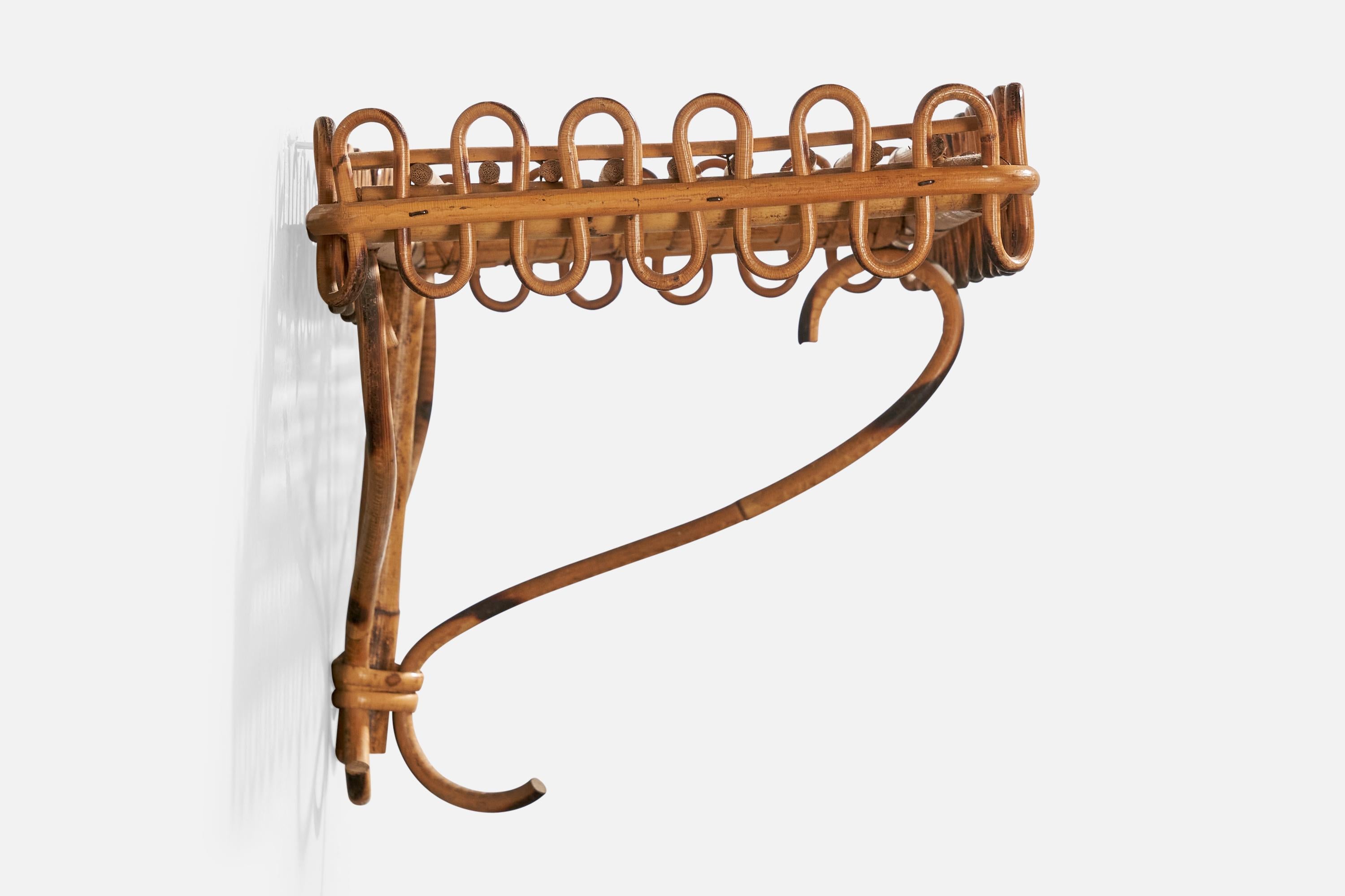 Italienische Designerin, Wandkonsole, Bambus, Rattan, Italien, 1950er Jahre 1