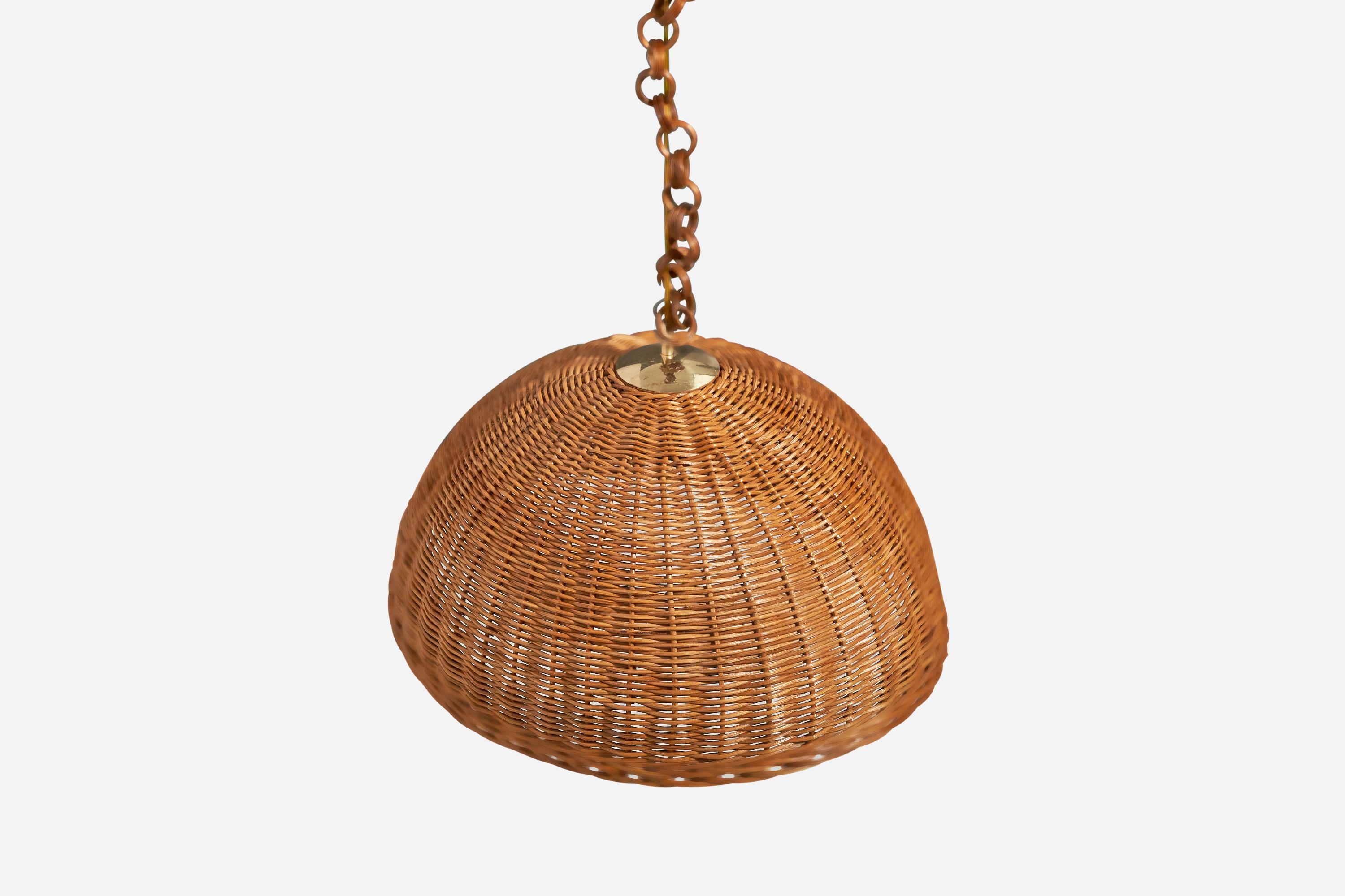 Late 20th Century Italian Designer, Wall Light, Bamboo, Rattan, Brass, Italy, 1970s For Sale