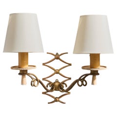 Lampada da parete di design italiano, Ottone, bachelite, metallo, tessuto, Italia, anni '30